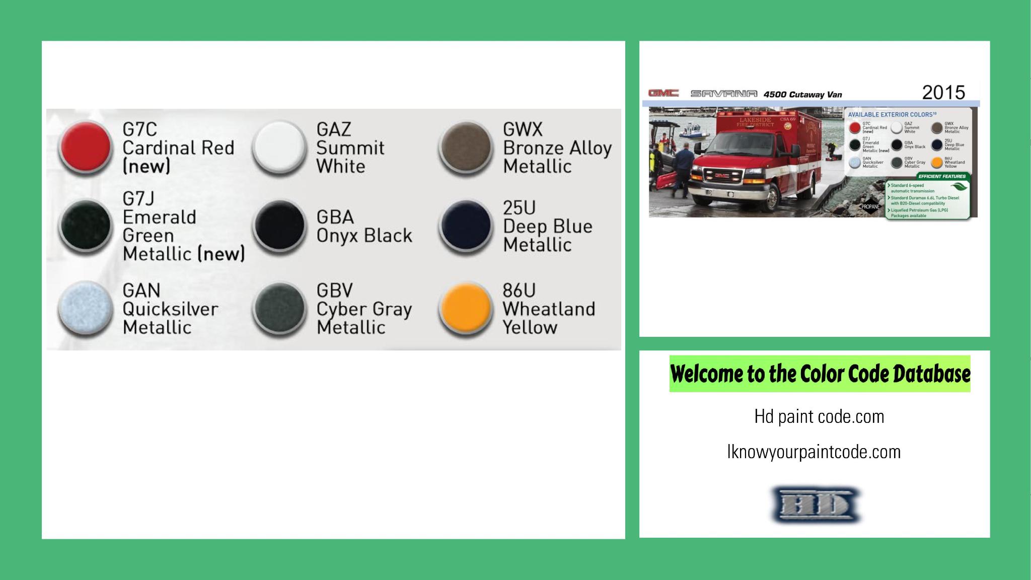 paint codes, paint swatches and vehicle example of the 2015 GM vehicle