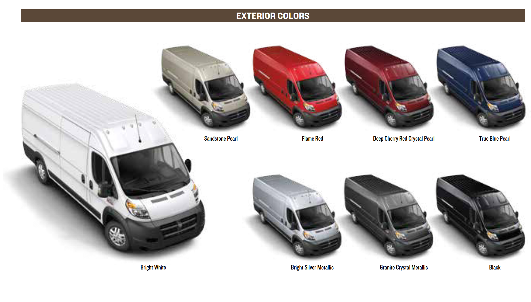 oem colors used for ram promaster for the model year