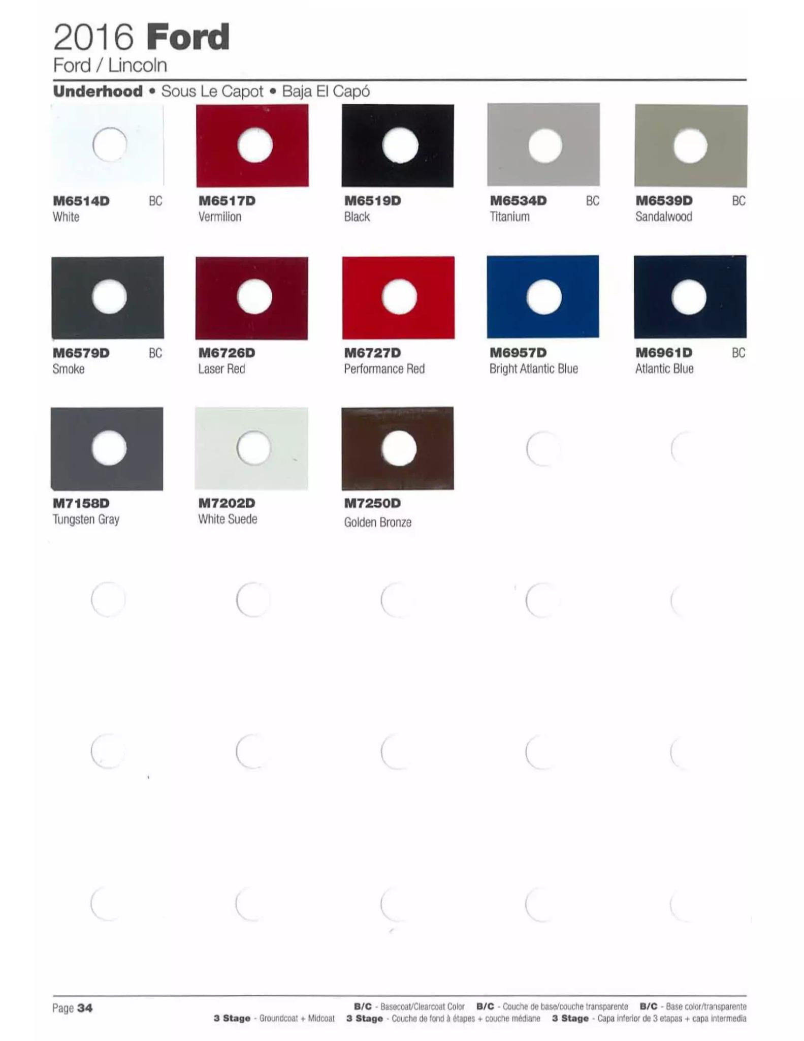 2016 Ford and Lincoln Vehicles Paint Codes and Color Swatches