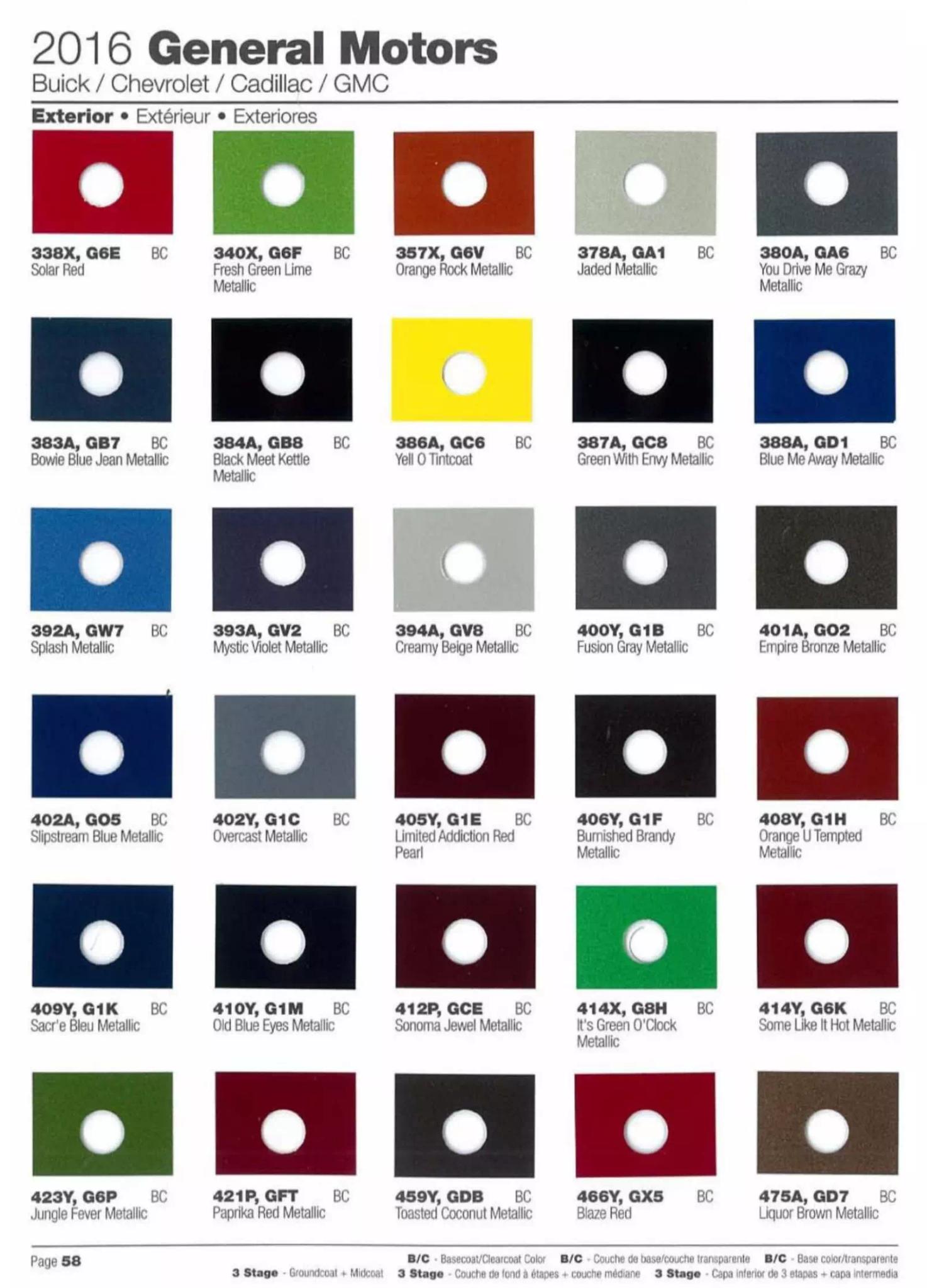 Gm 2016 Paint Charts And Paint Codes