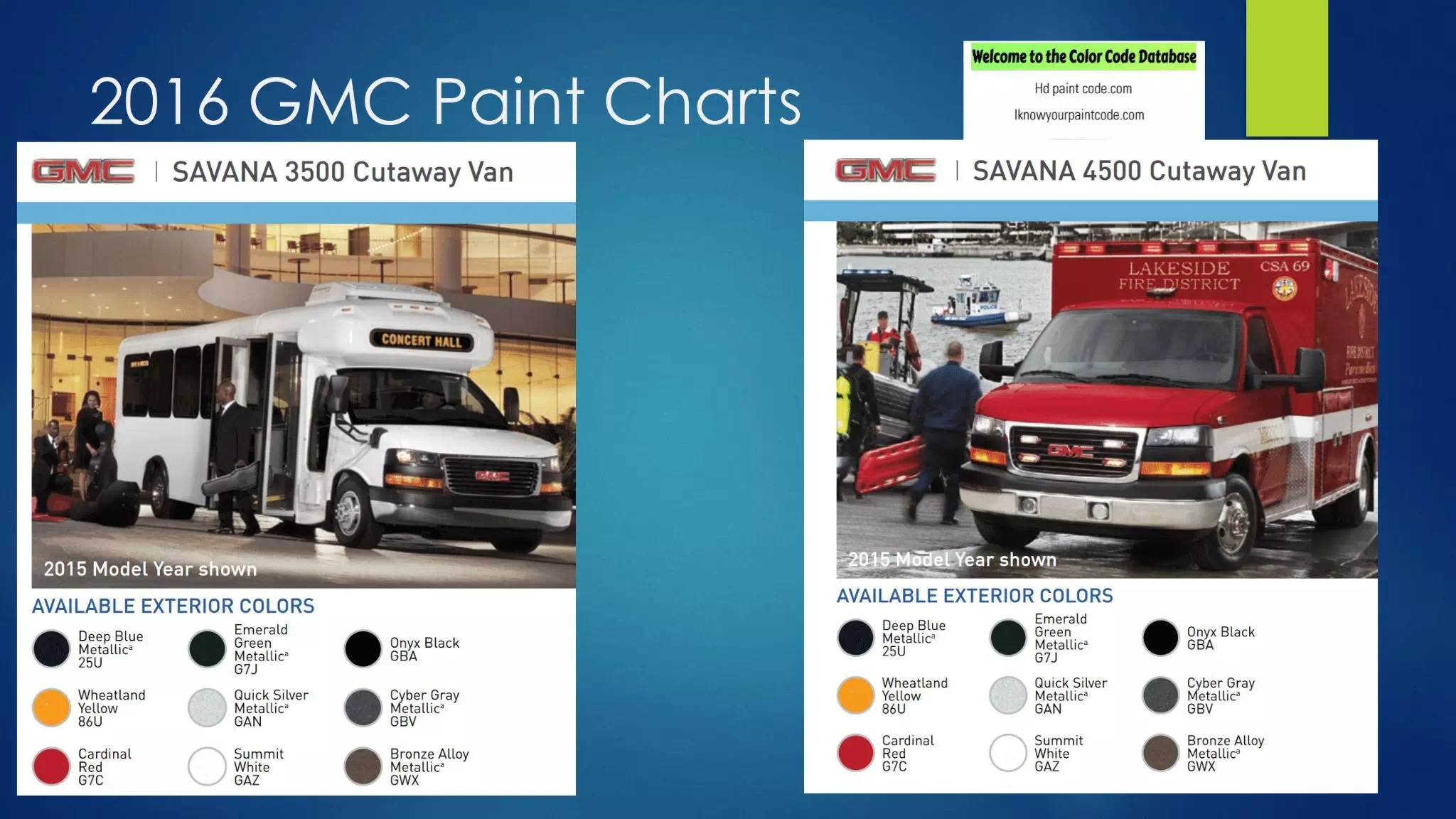 Exterior Colors used on GM Fleet Vehicles