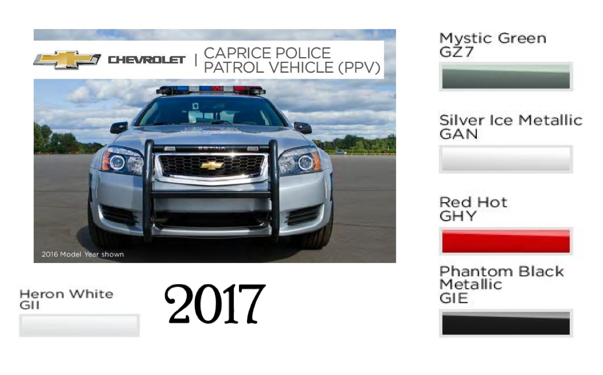 Colors used on Chevrolet Police Cars in 2017