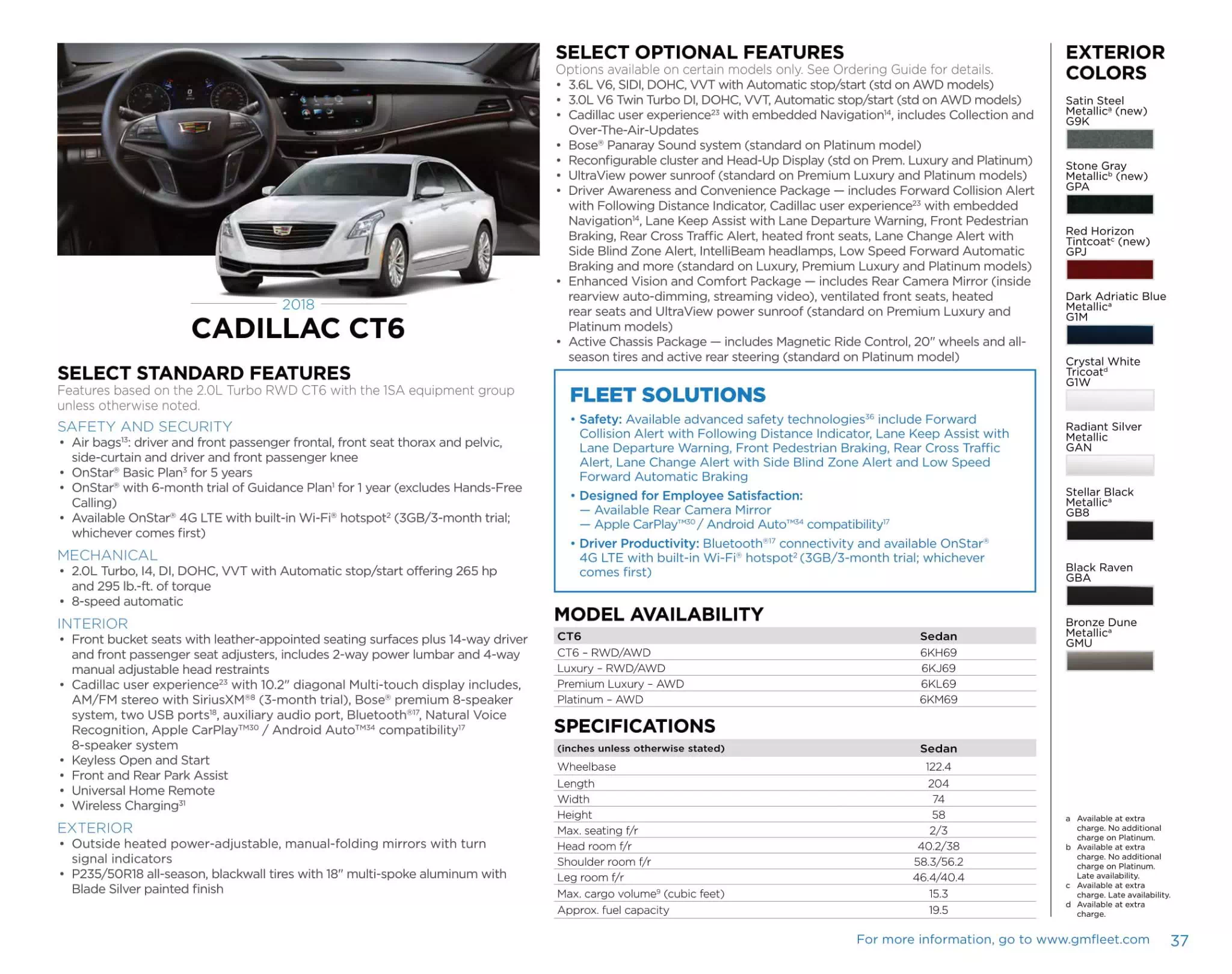 2018 GM Sell Sheet For ct6 Color Codes and Models
