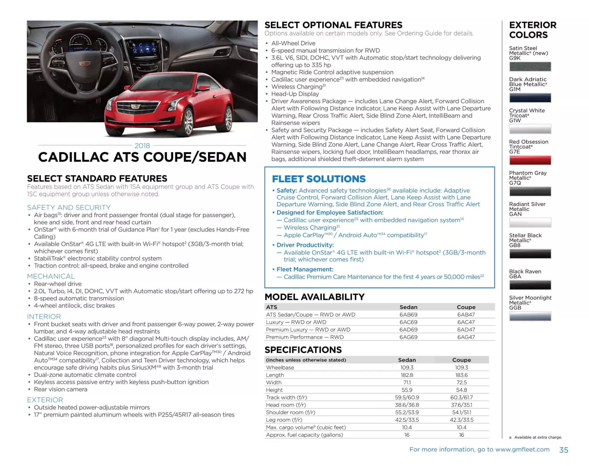 2018 GM Sell Sheet For ATS Color Codes and Models