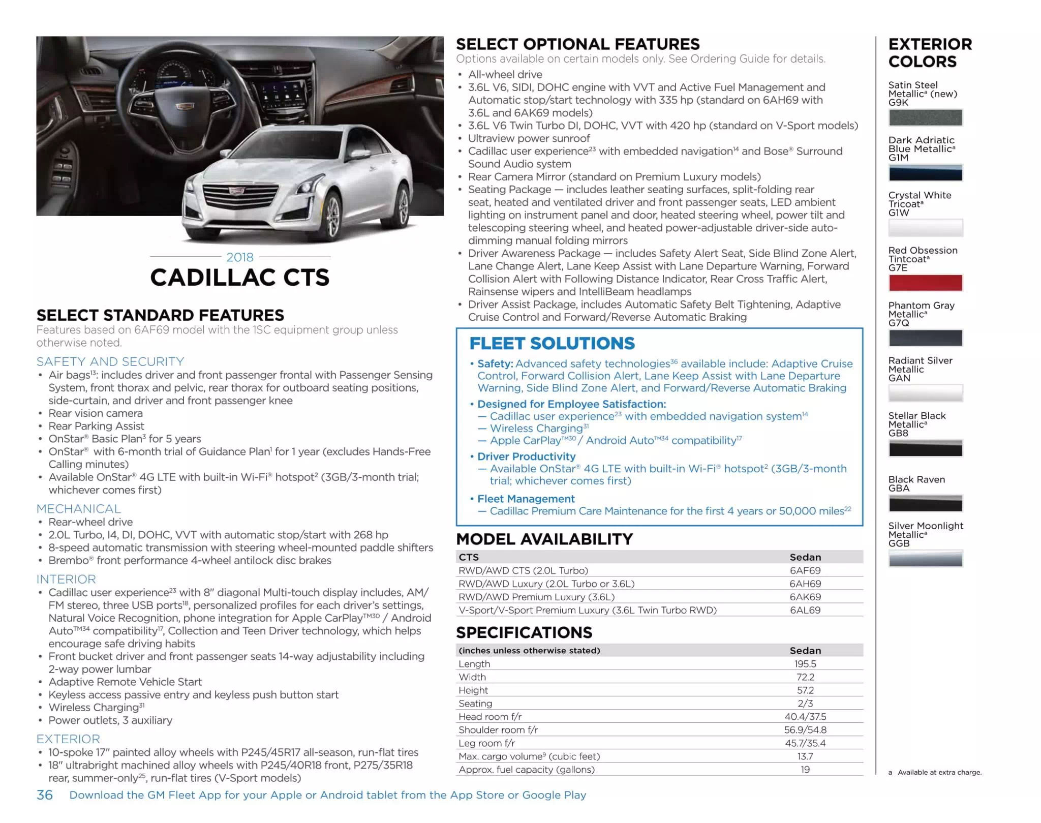 2018 GM Sell Sheet For cts Color Codes and Models