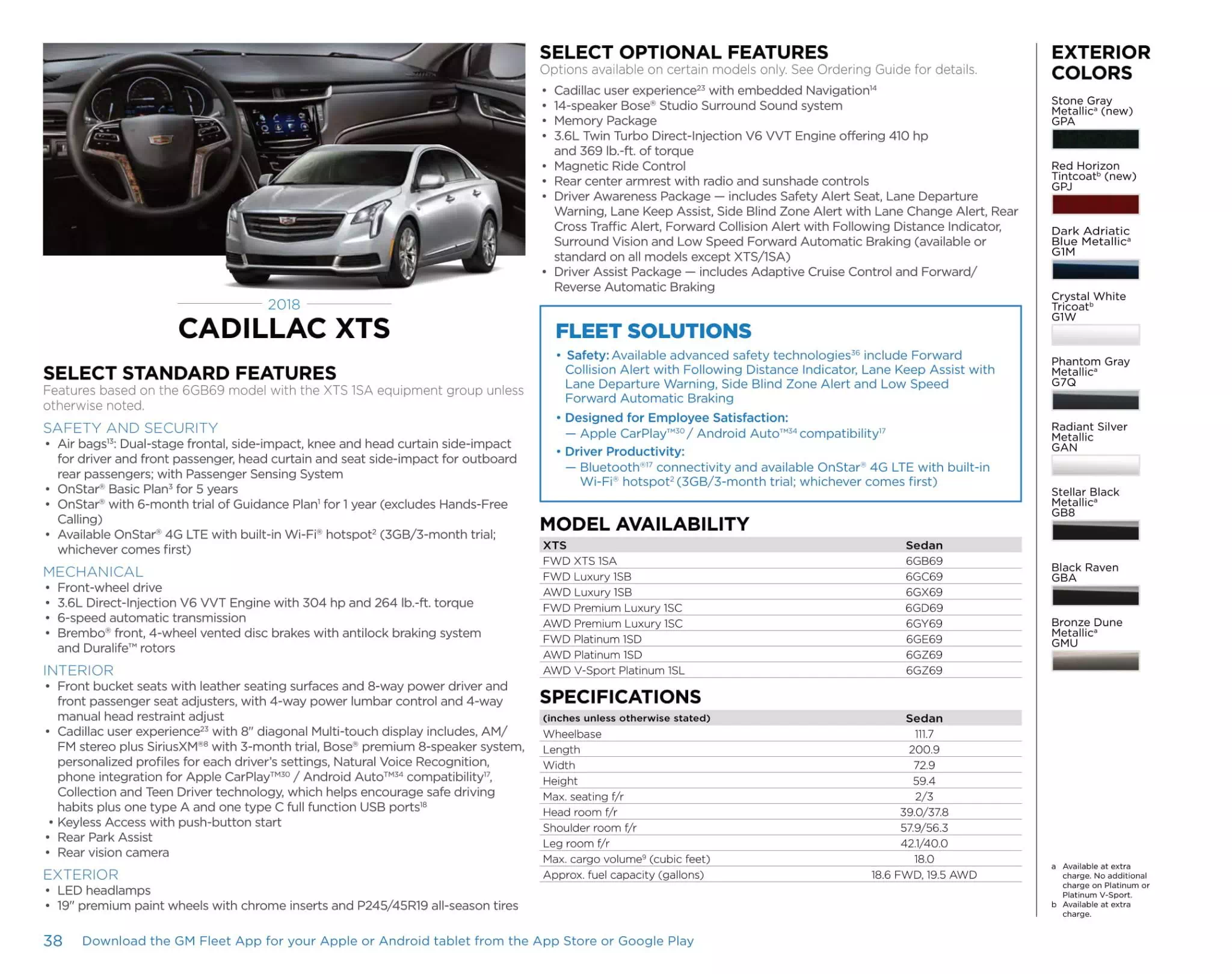 2018 GM Sell Sheet For xts Color Codes and Models