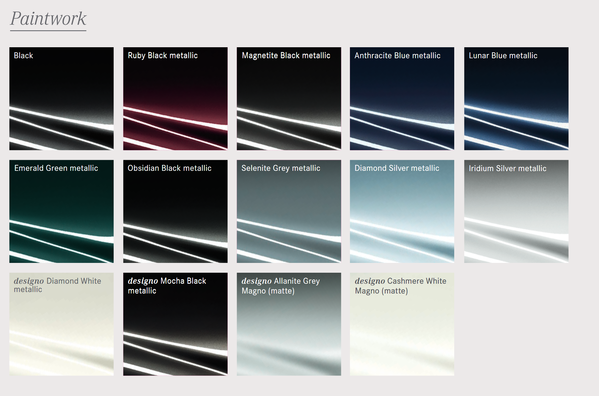 Paint Codes and Color Swatches used by Maybach in 2018