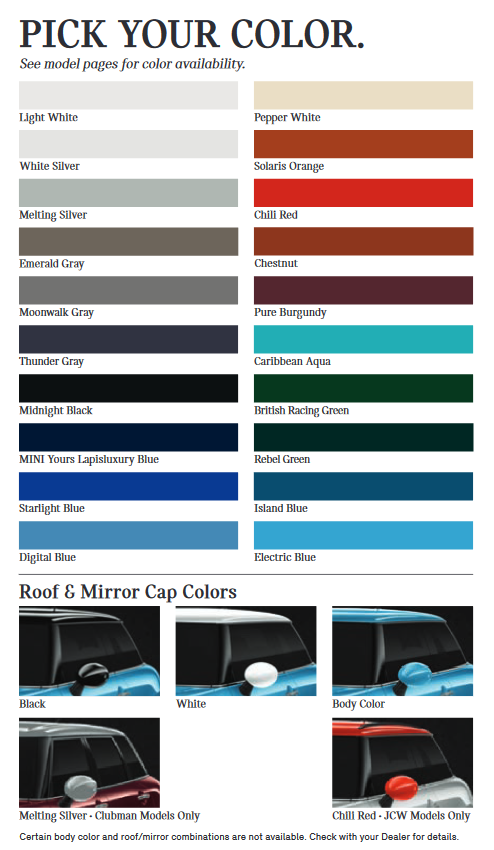 Colors that came on a mini vehicles.  