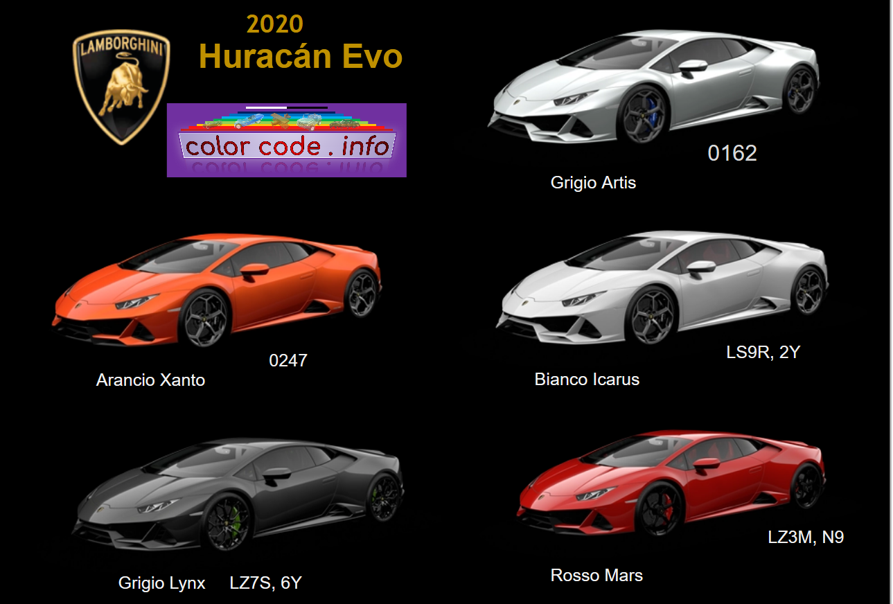2020 Huracan EVO Color and Color Codes