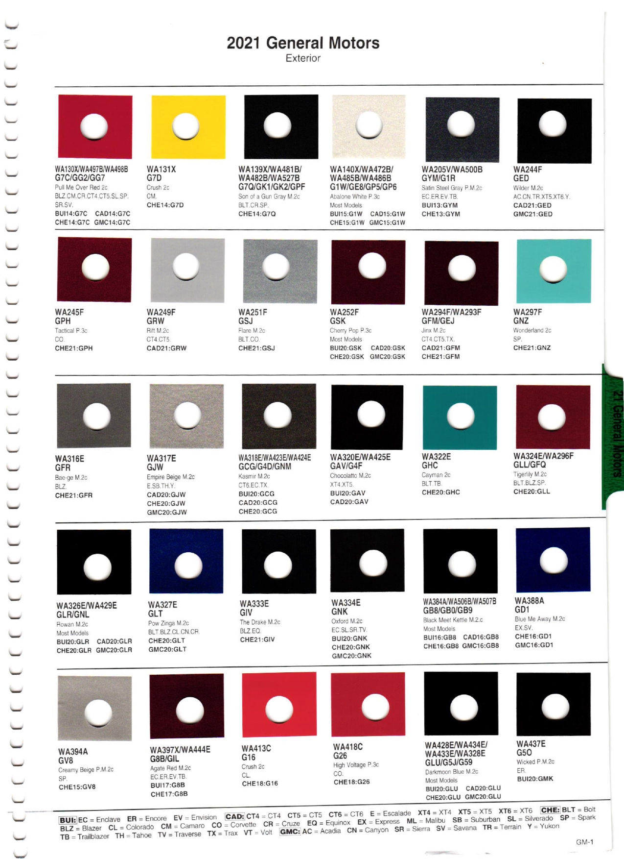 Paint Colors for Chevrolet, Buick, Cadillac, and GMC paint codes 