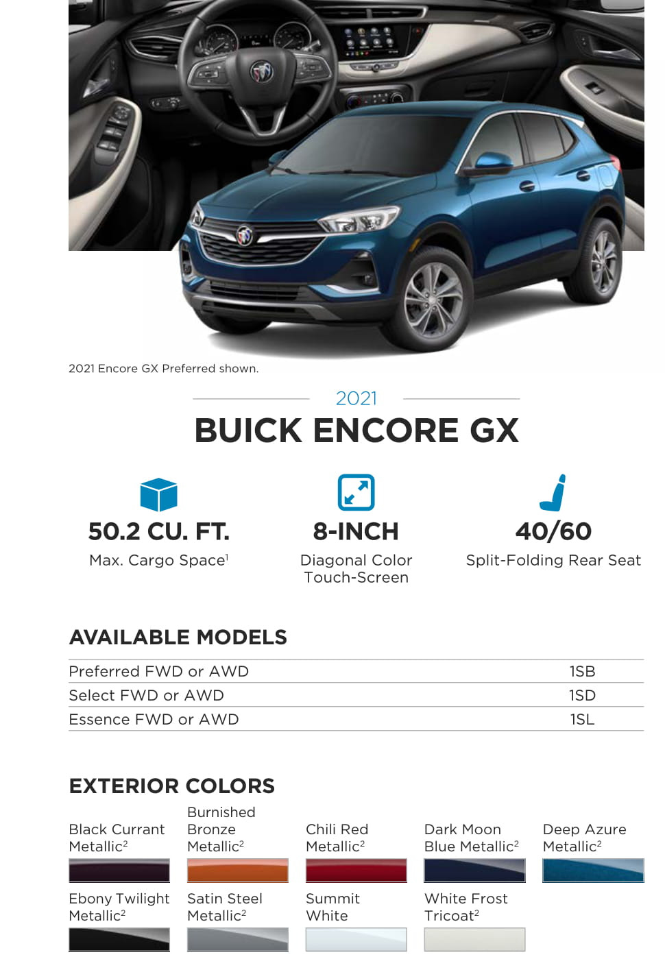 Exterior Colors used on this model Buick in 2021