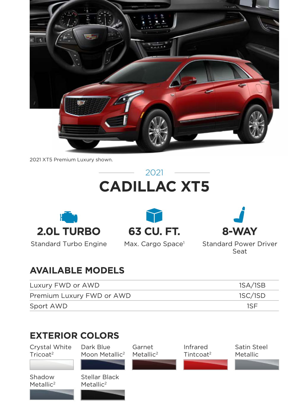 Exterior Colors used on this model Cadillac in 2021