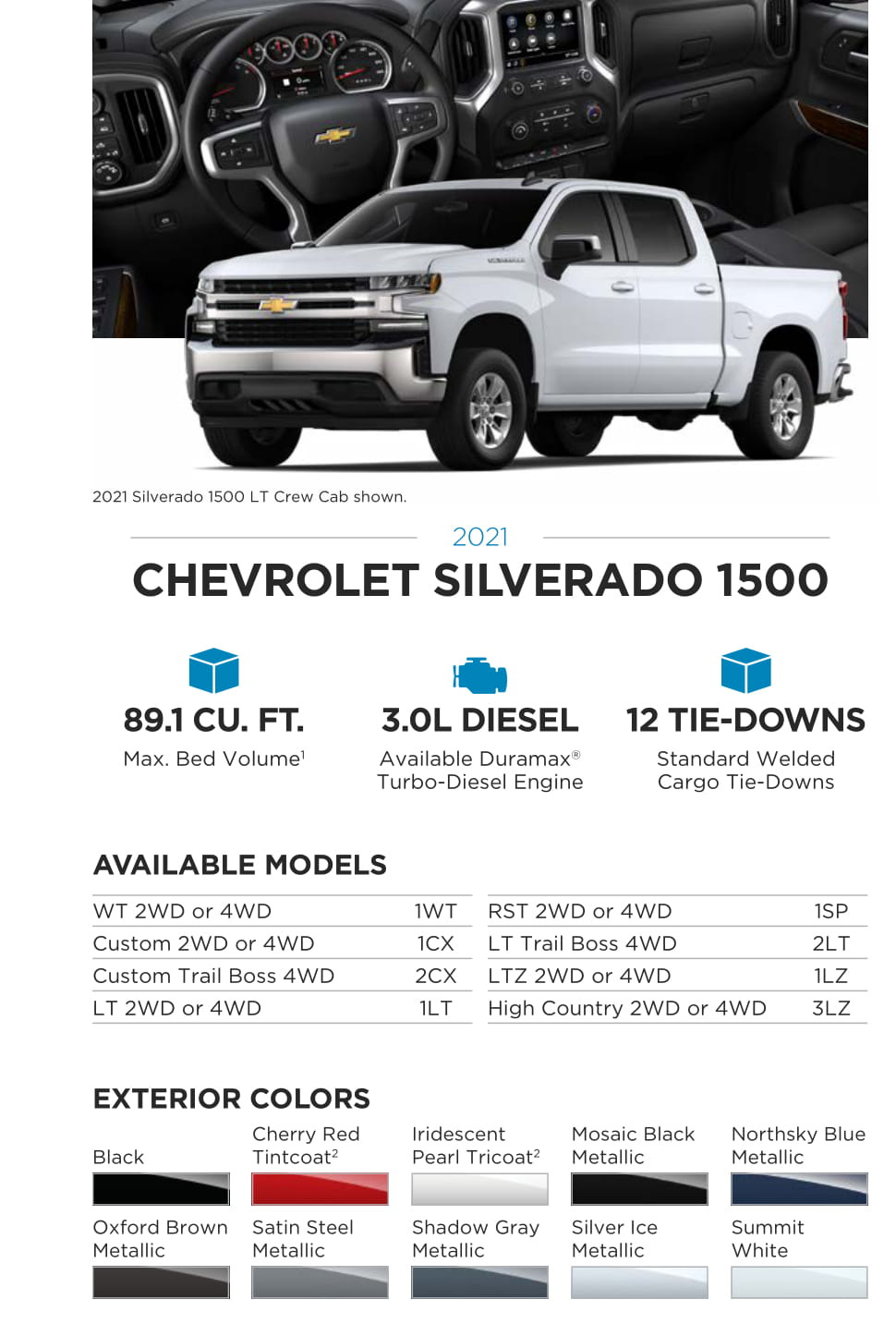 Models and Paint Colors used for this Chevy Vehicle in 2021