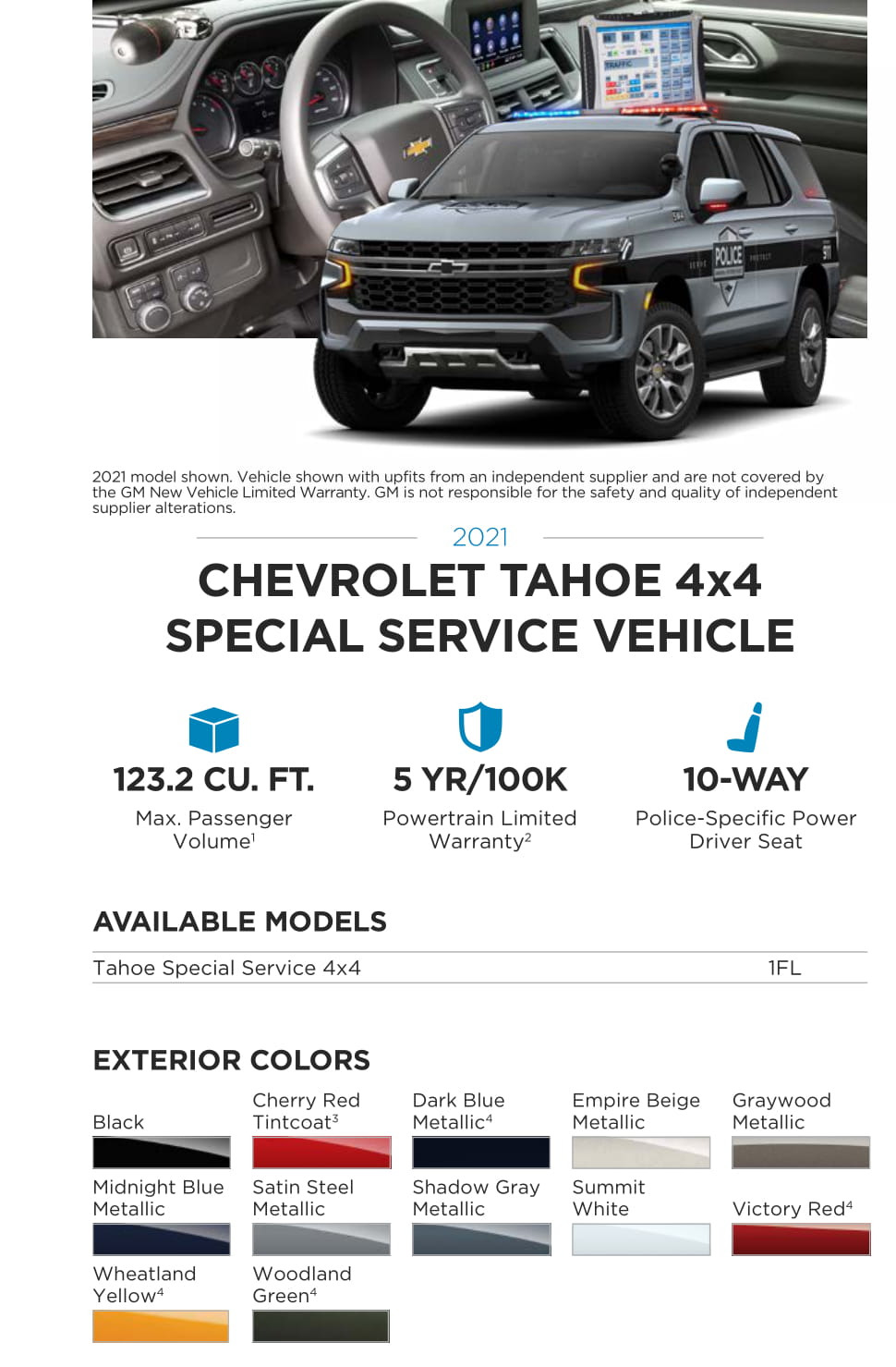 Exterior Paint Colors Used on the SSV GM Special Model Vehicles in 2021