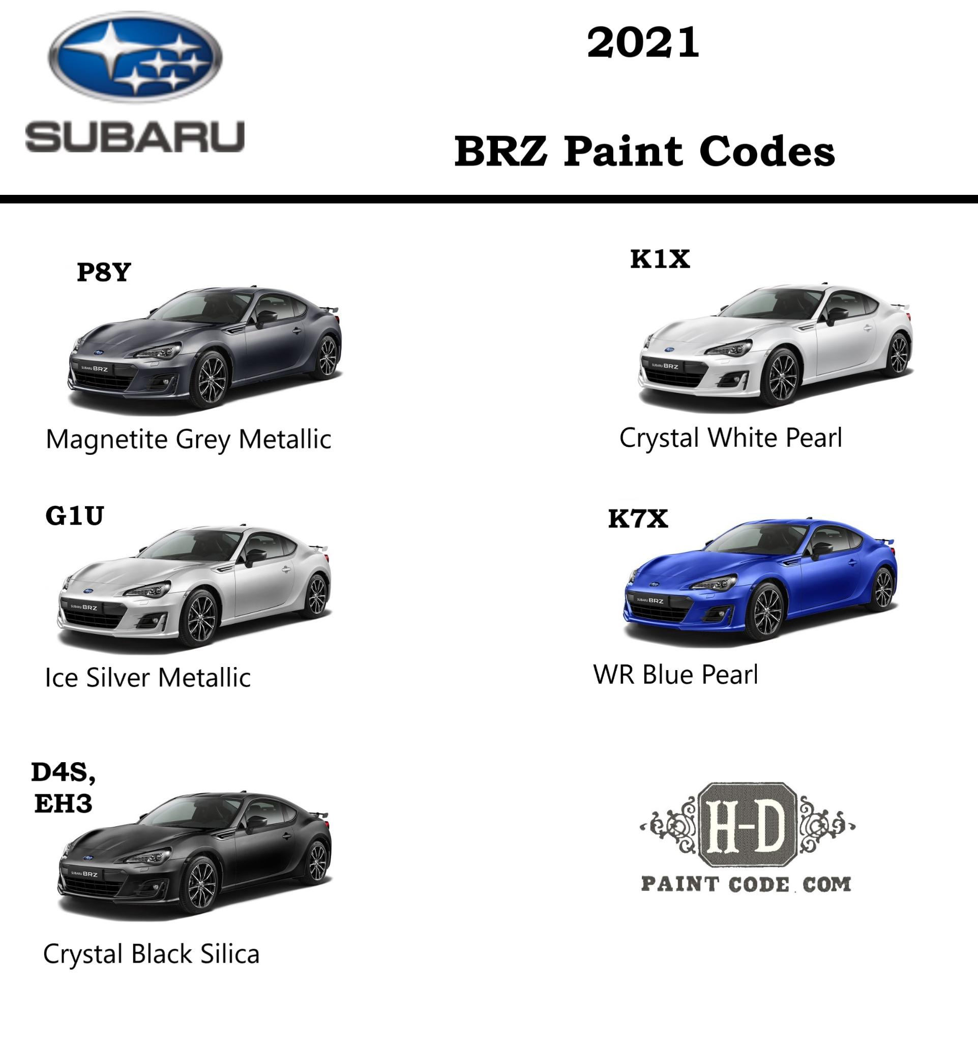 Paint colors and codes for 2021 Subaru BRZ vehicles