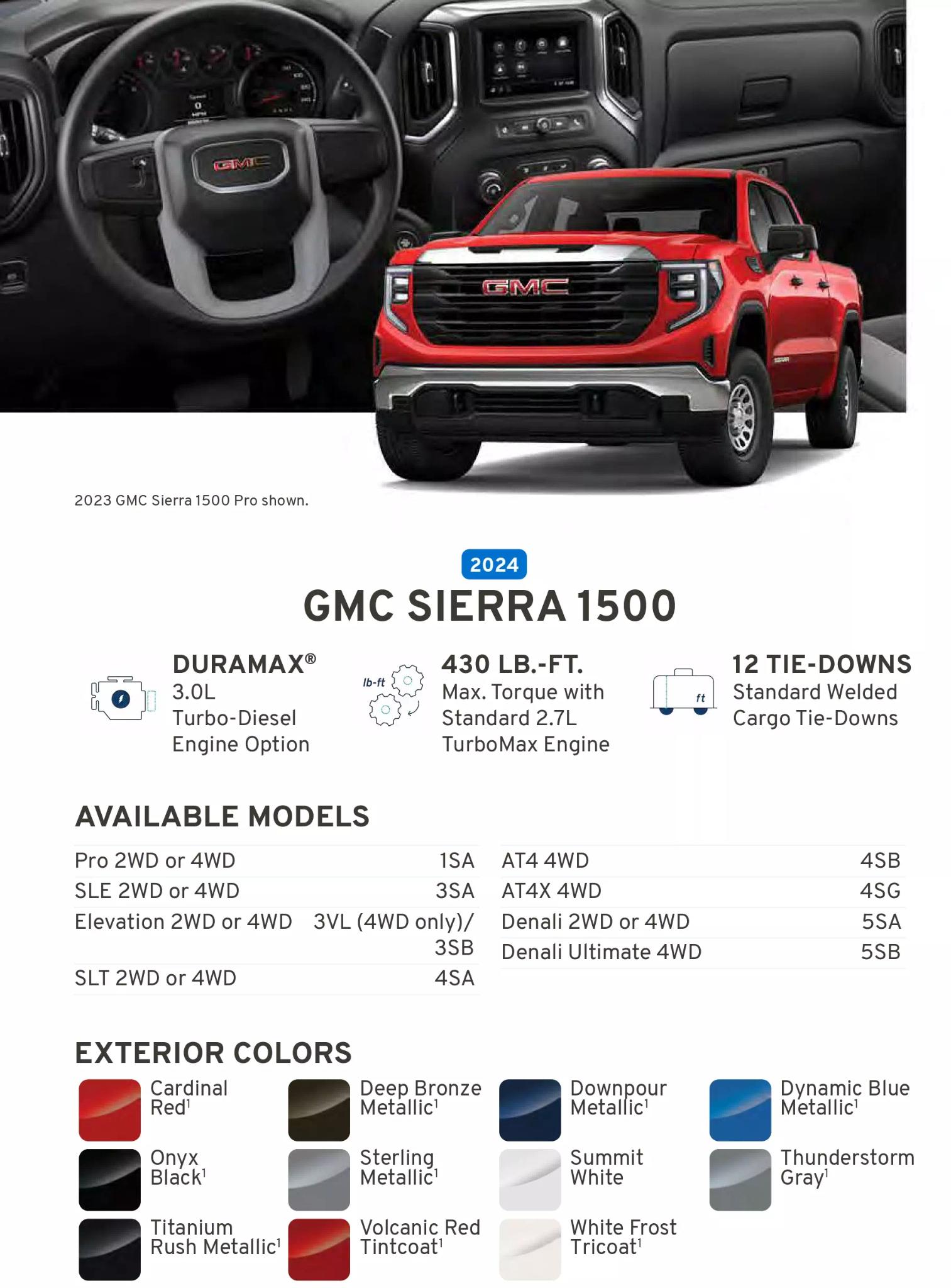 GMC 2024 Paint Codes, Vehicle Example, Color Pallets