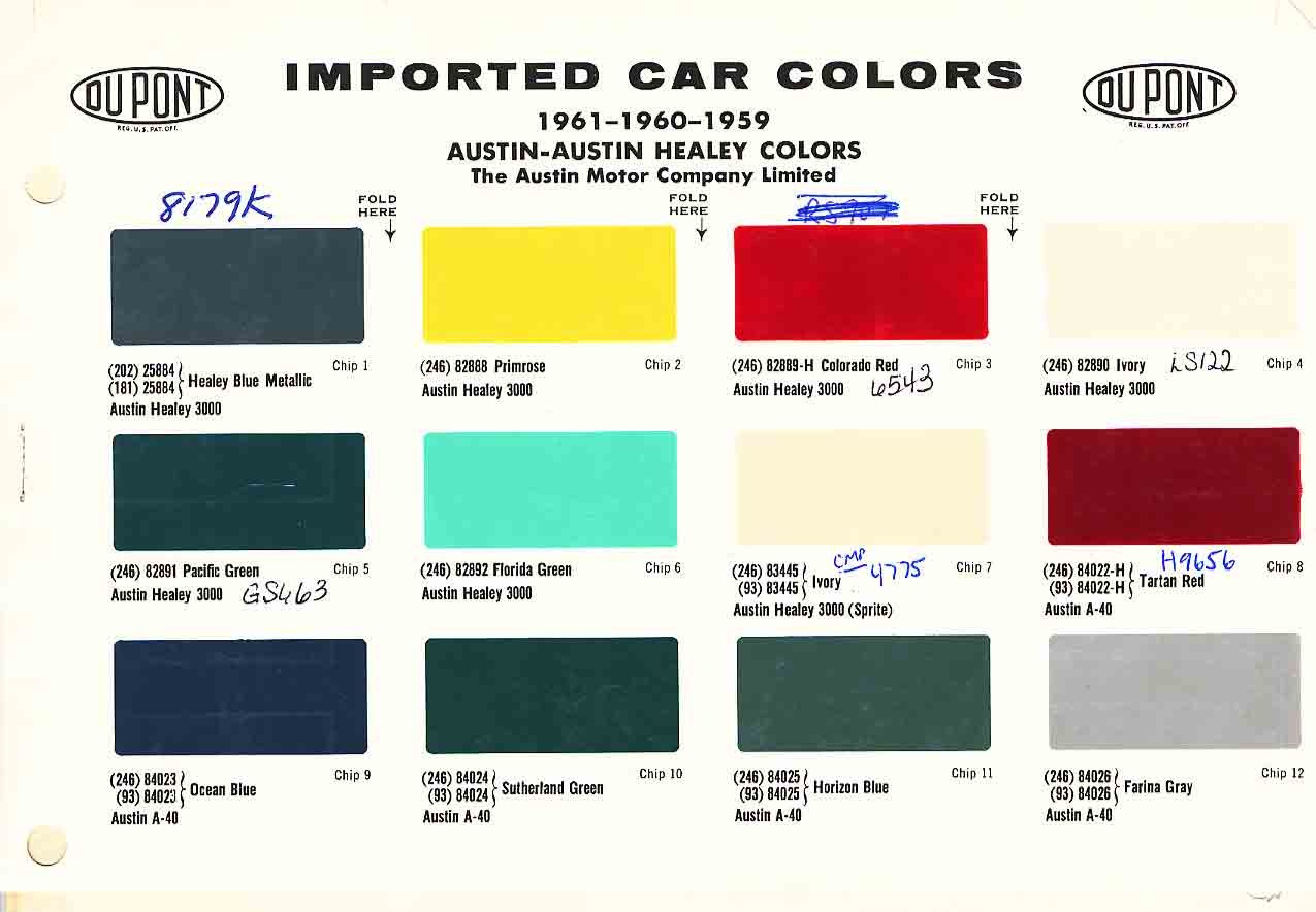 Austin Healey Paint Codes And Color Charts