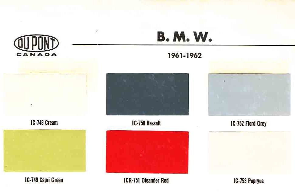 exterior paint colors and their ordering codes for the BMW models