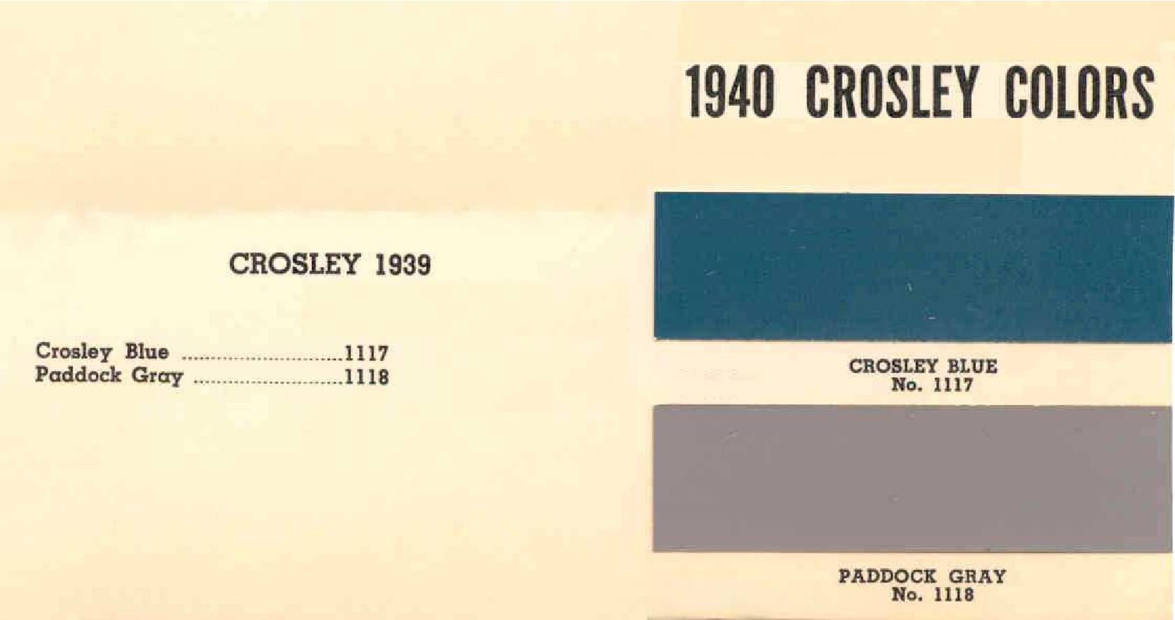 Exterior Paint Code Chart  and their ordering codes Crosley automobiles