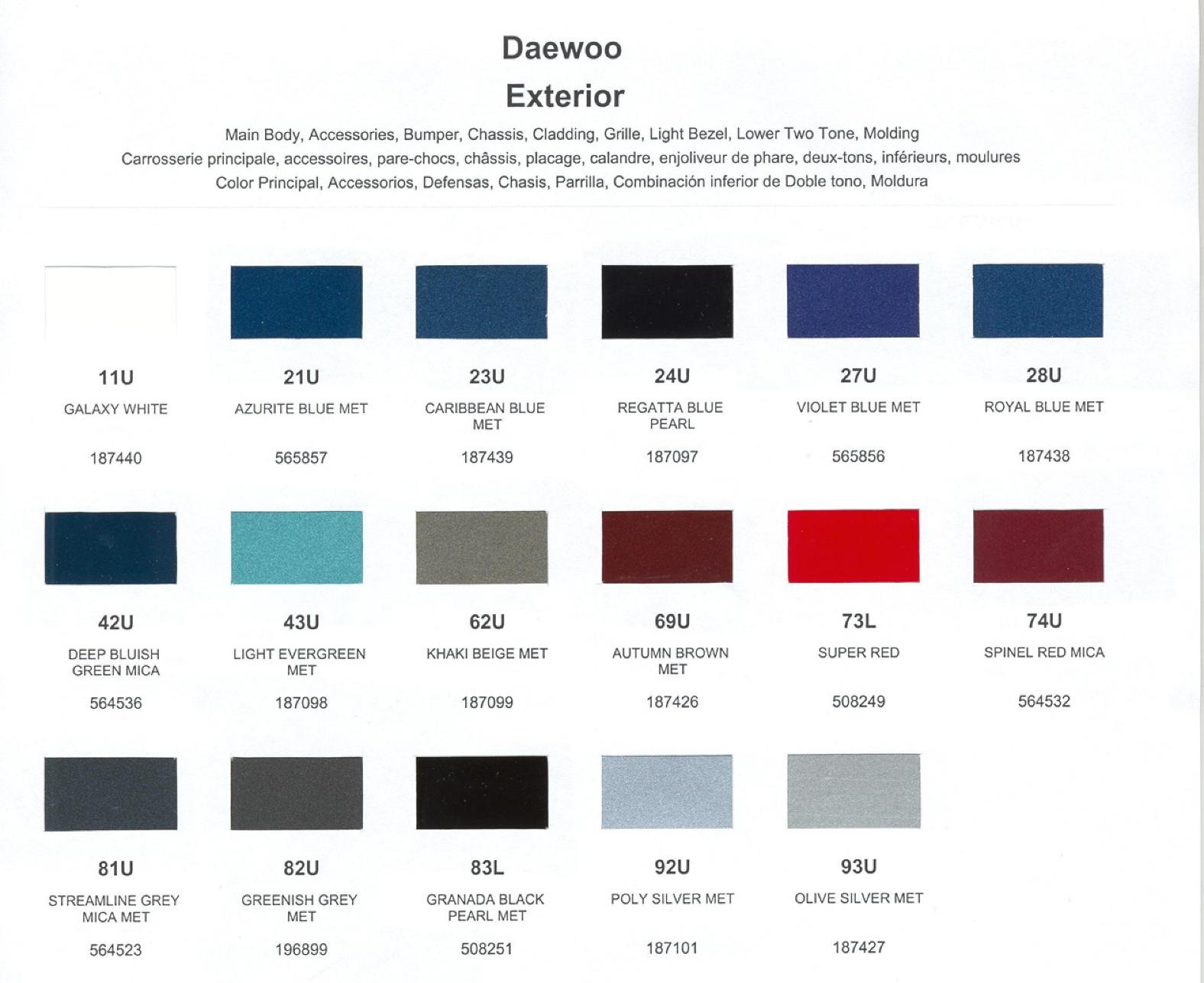 1999 Basf Color Chart for Daewoo