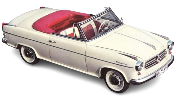 a white car model 1959 Borgward Isabella TS Cabriolet