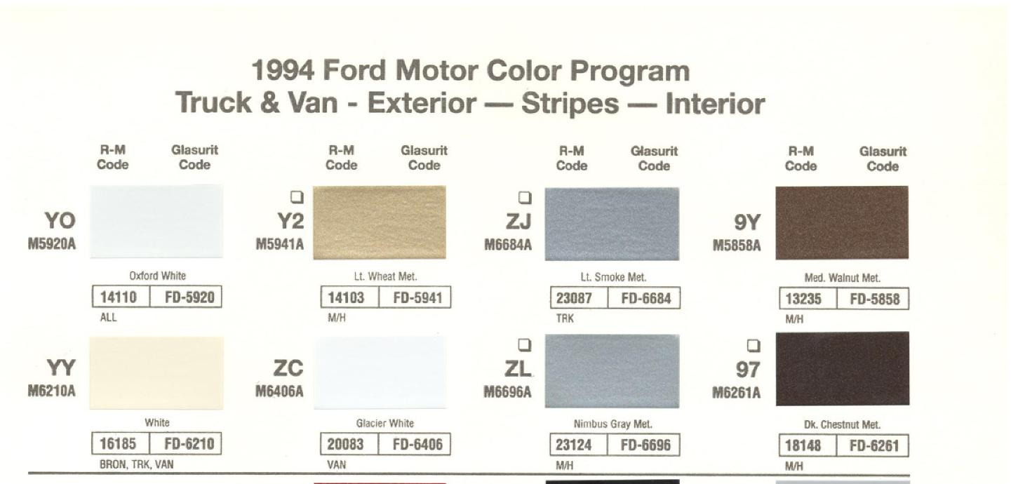 Ford Motor Vehicle Color Code Chart/Page Paint