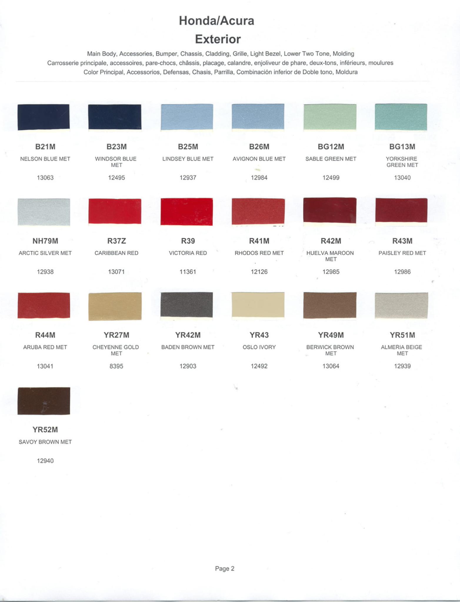 Paint Codes and color chart examples
