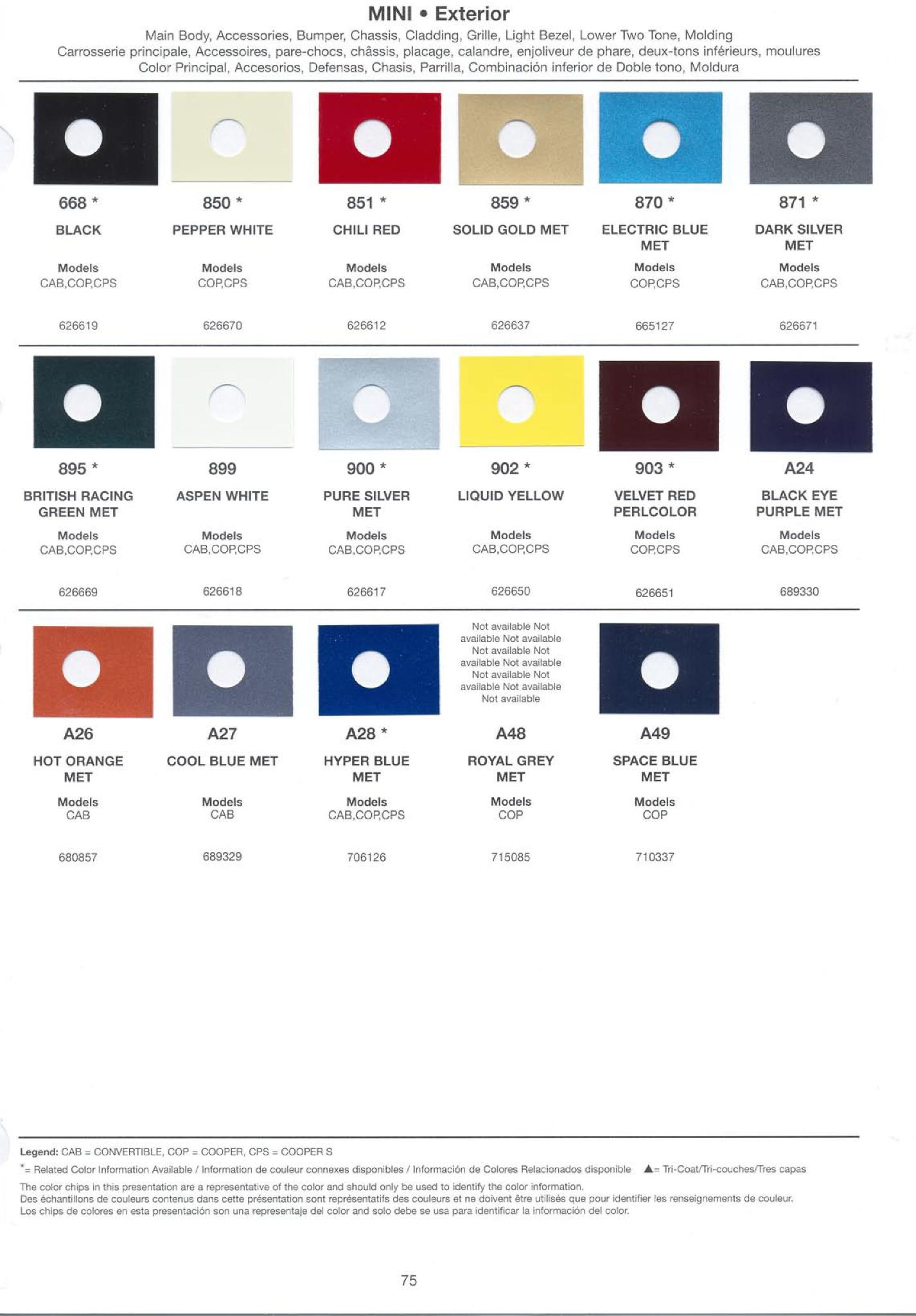Paint Color examples with their exterior color code