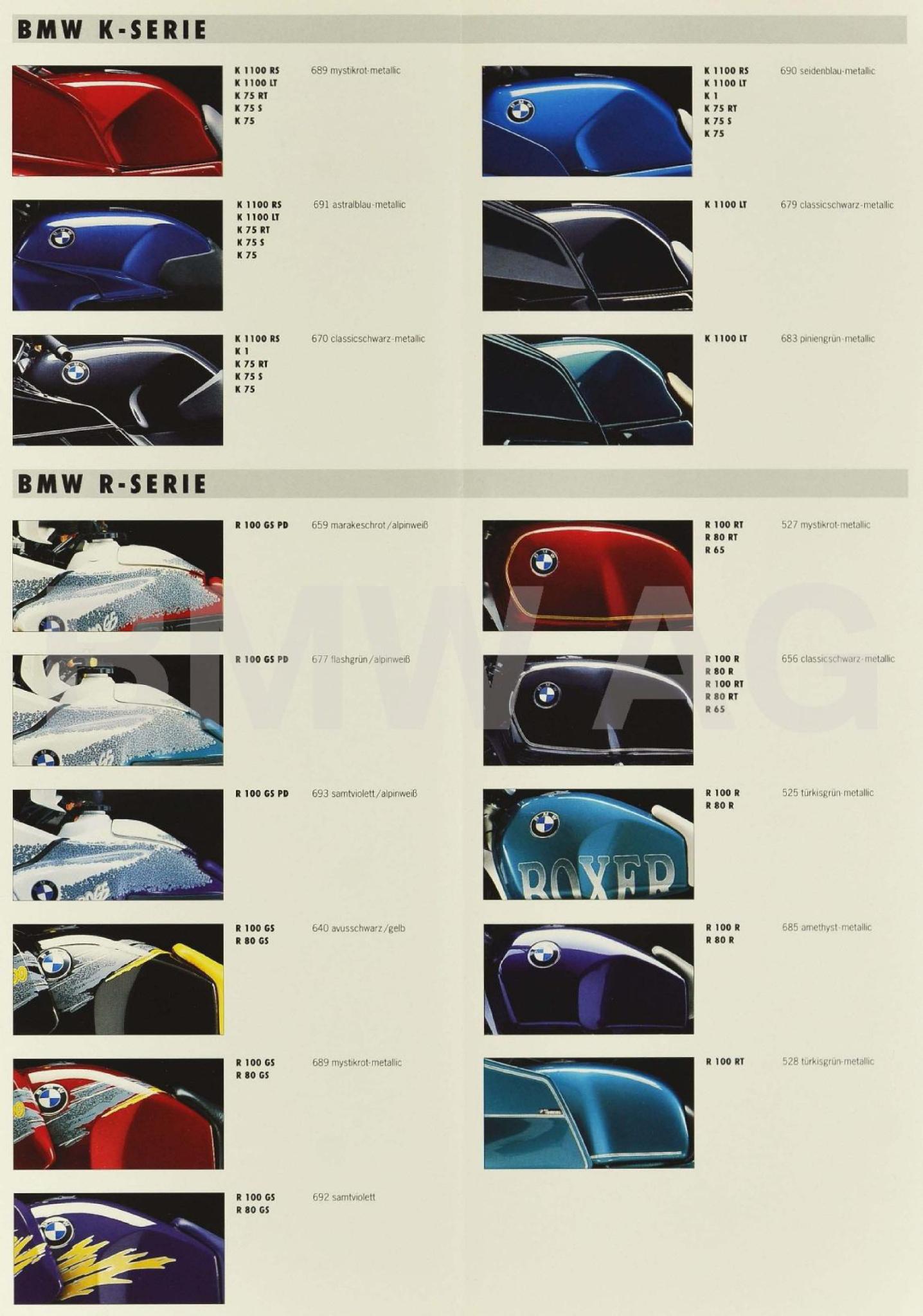 Colors used on BMW Motorcycles in 1992
