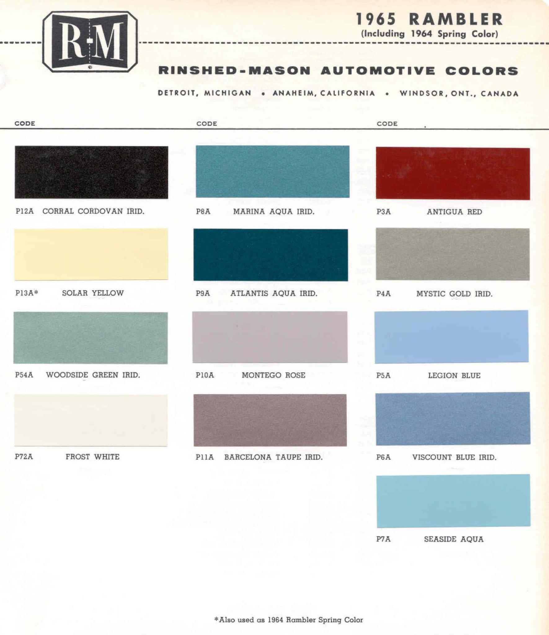 Colors and Codes used on Exterior Vehicles