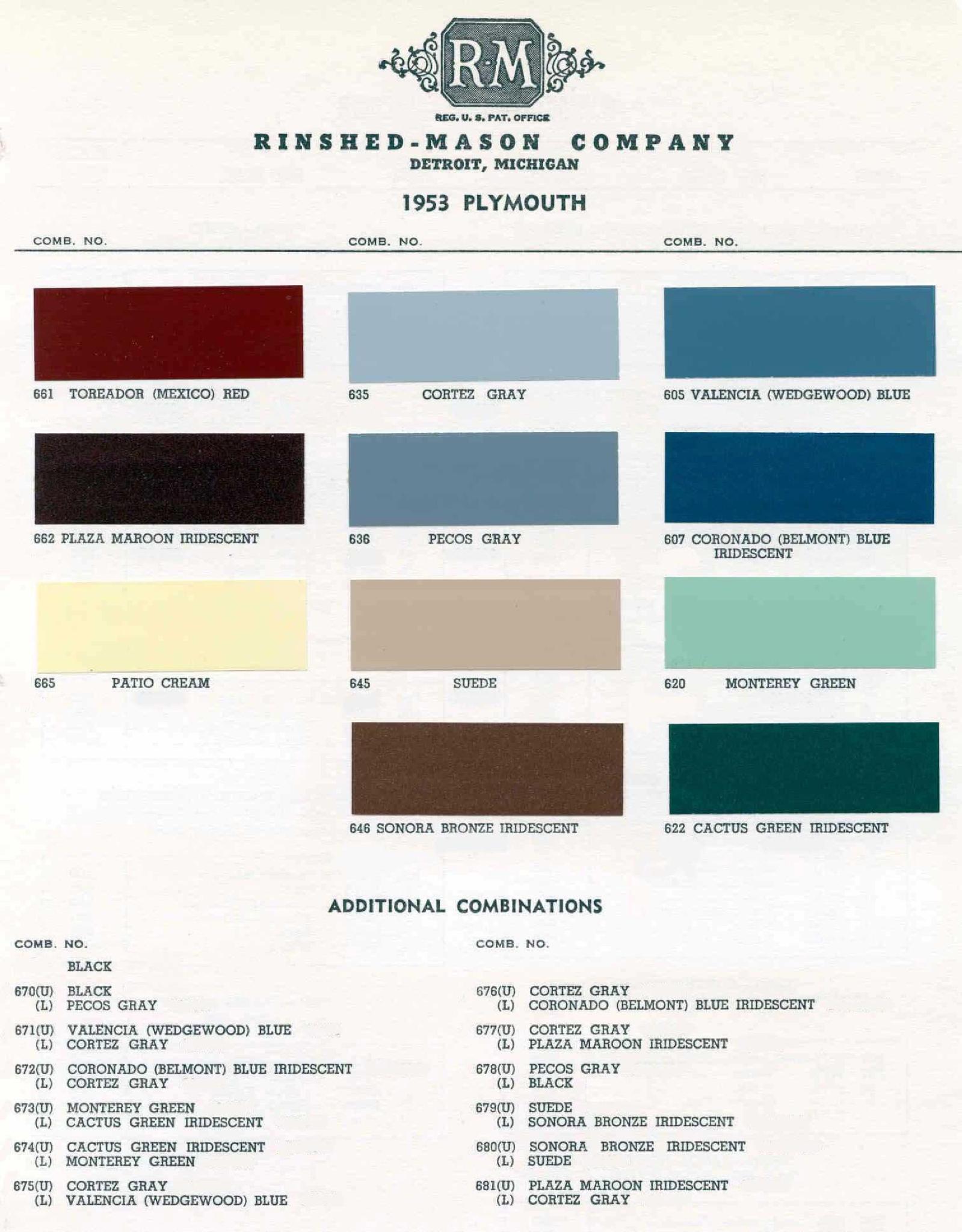 Plymouth Paint Color Code Chart