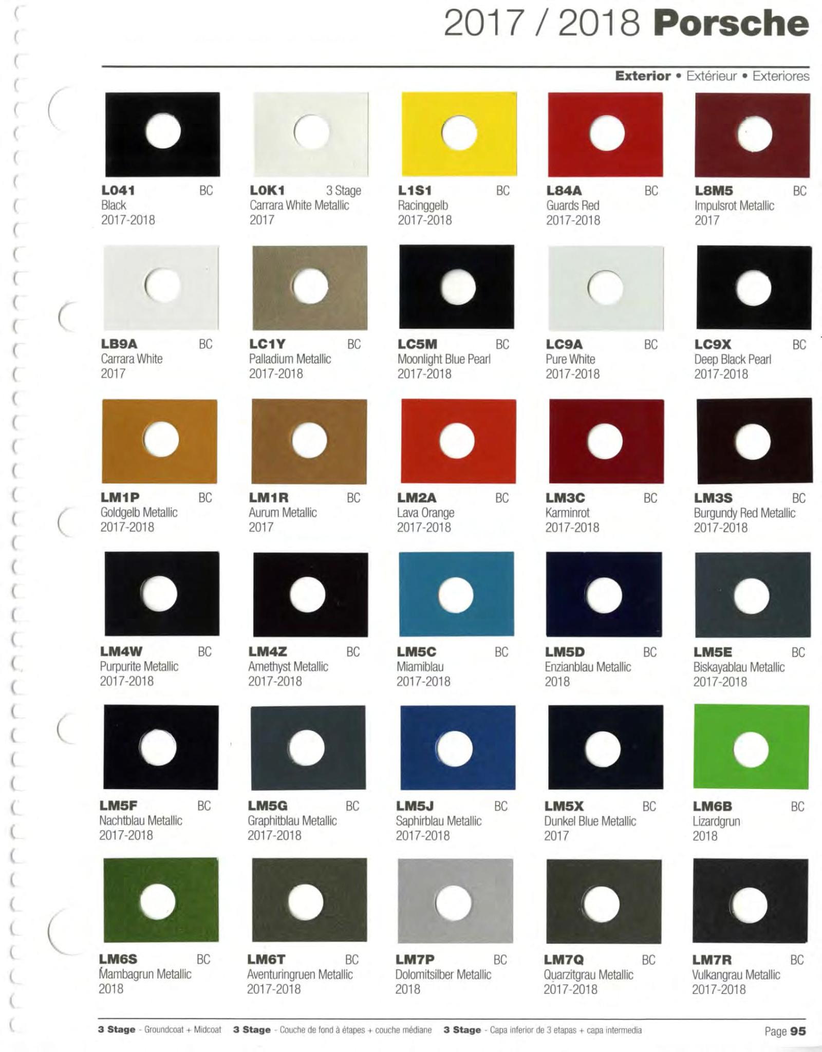 Porsche Exterior Paint Codes and Color Chart