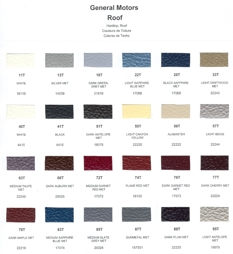 1992 Roof Color chart