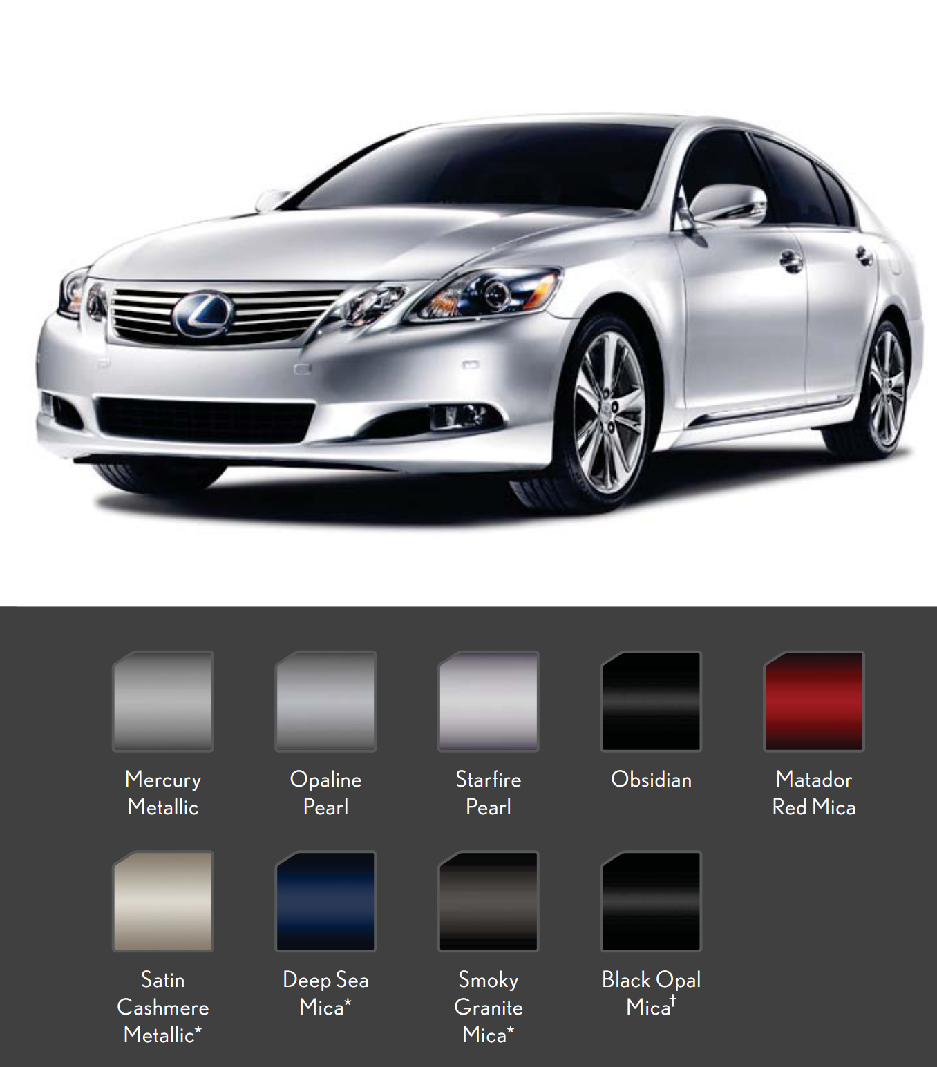 a photo showing what colors this model of lexus came in 
