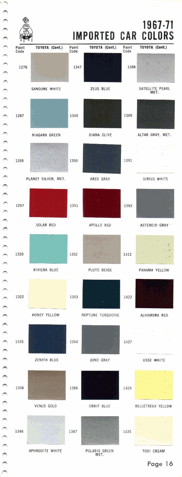 1967, 1968, 1969, 1970, 1971 Toyota, Paint, Code, Color Chart
