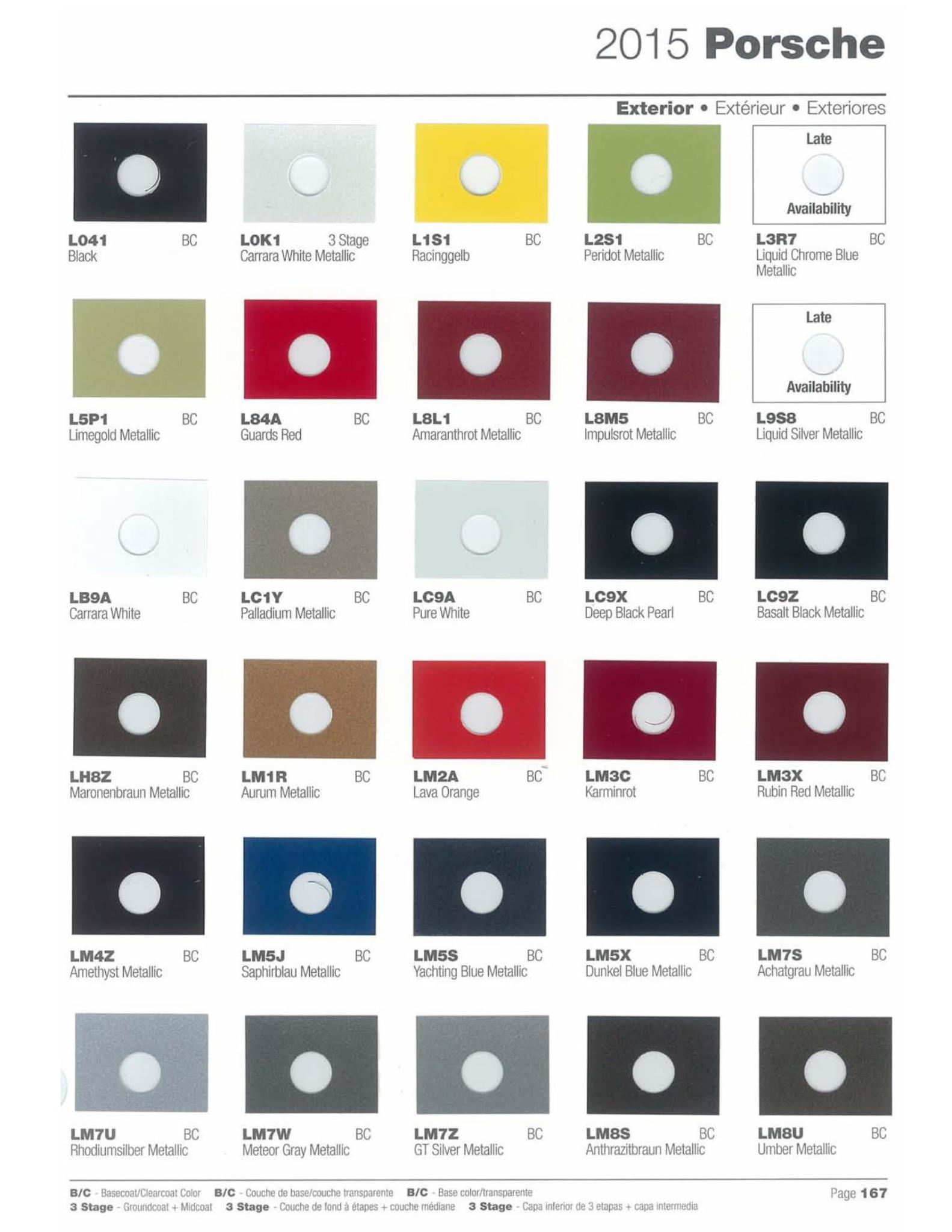 Porsche Exterior Paint Codes and Color Chart