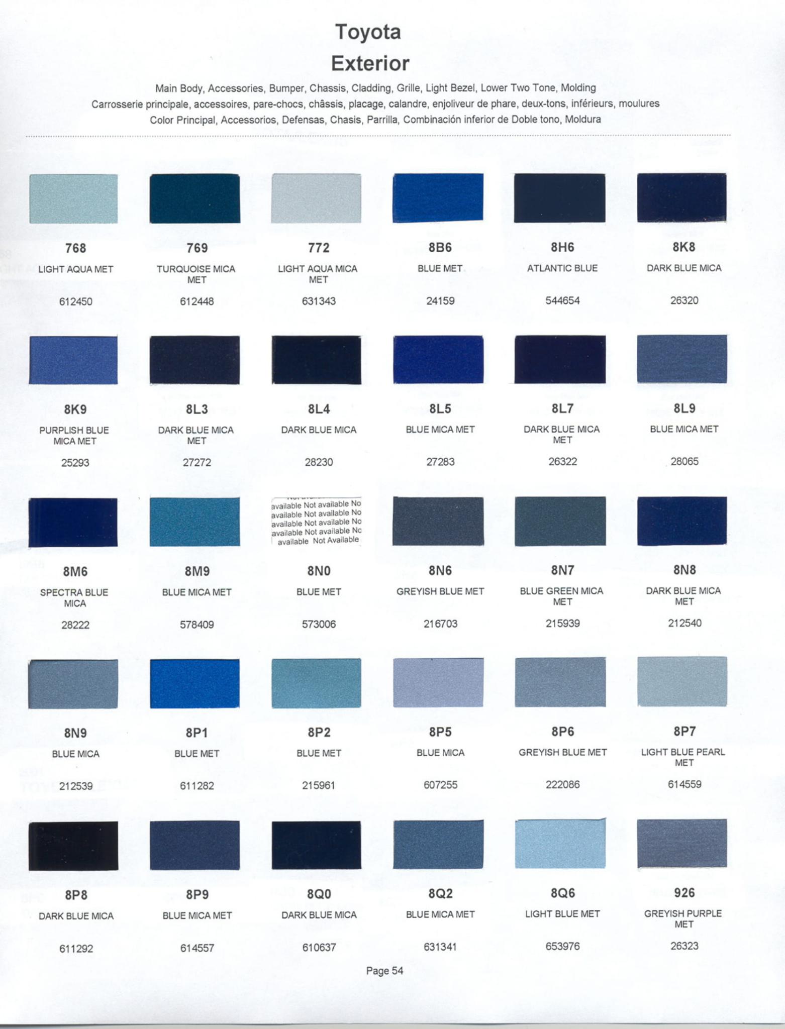 Toyoto / Lexus Paint Code and Color Chart