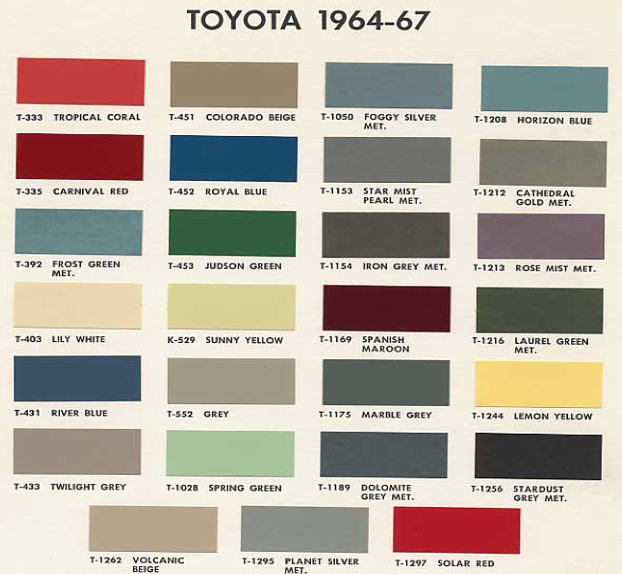 1964, 1965, 1966, 1967, Toyota Paint Codes