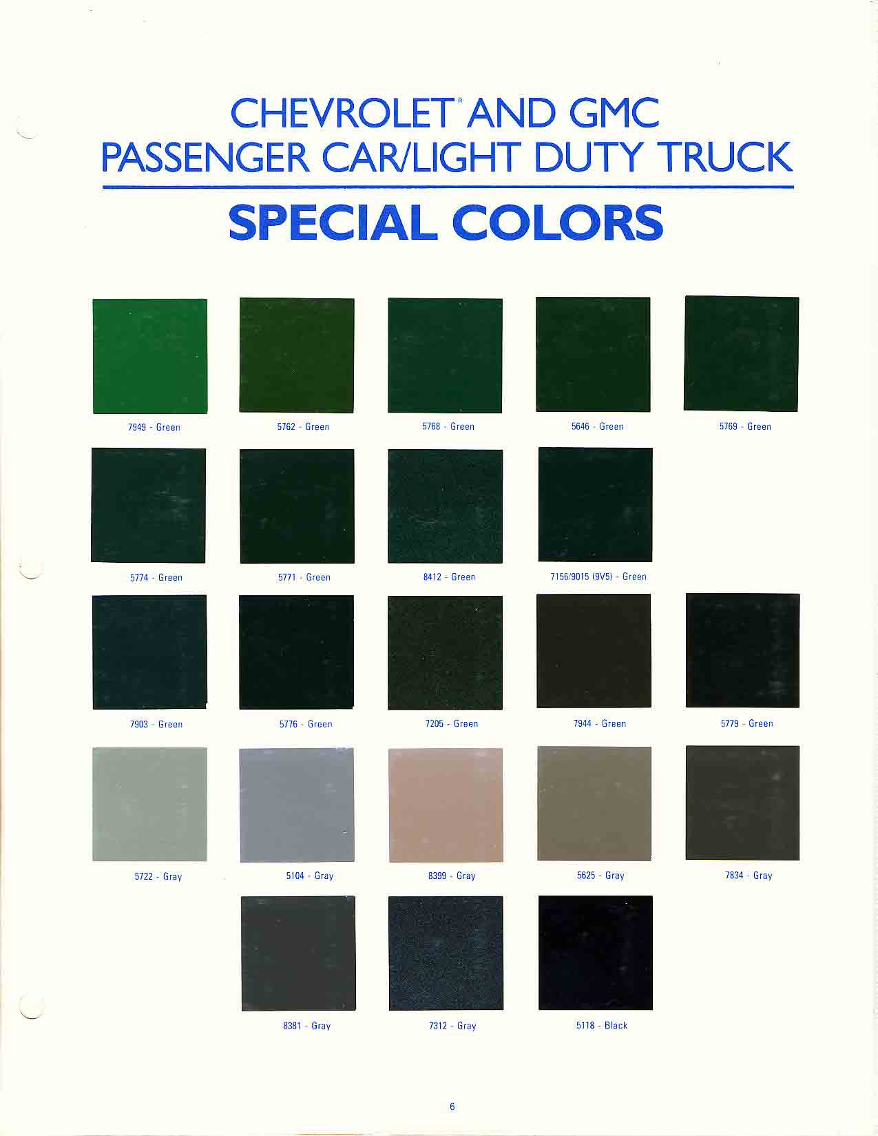 Chevrolet and GMC Truck Color Chart