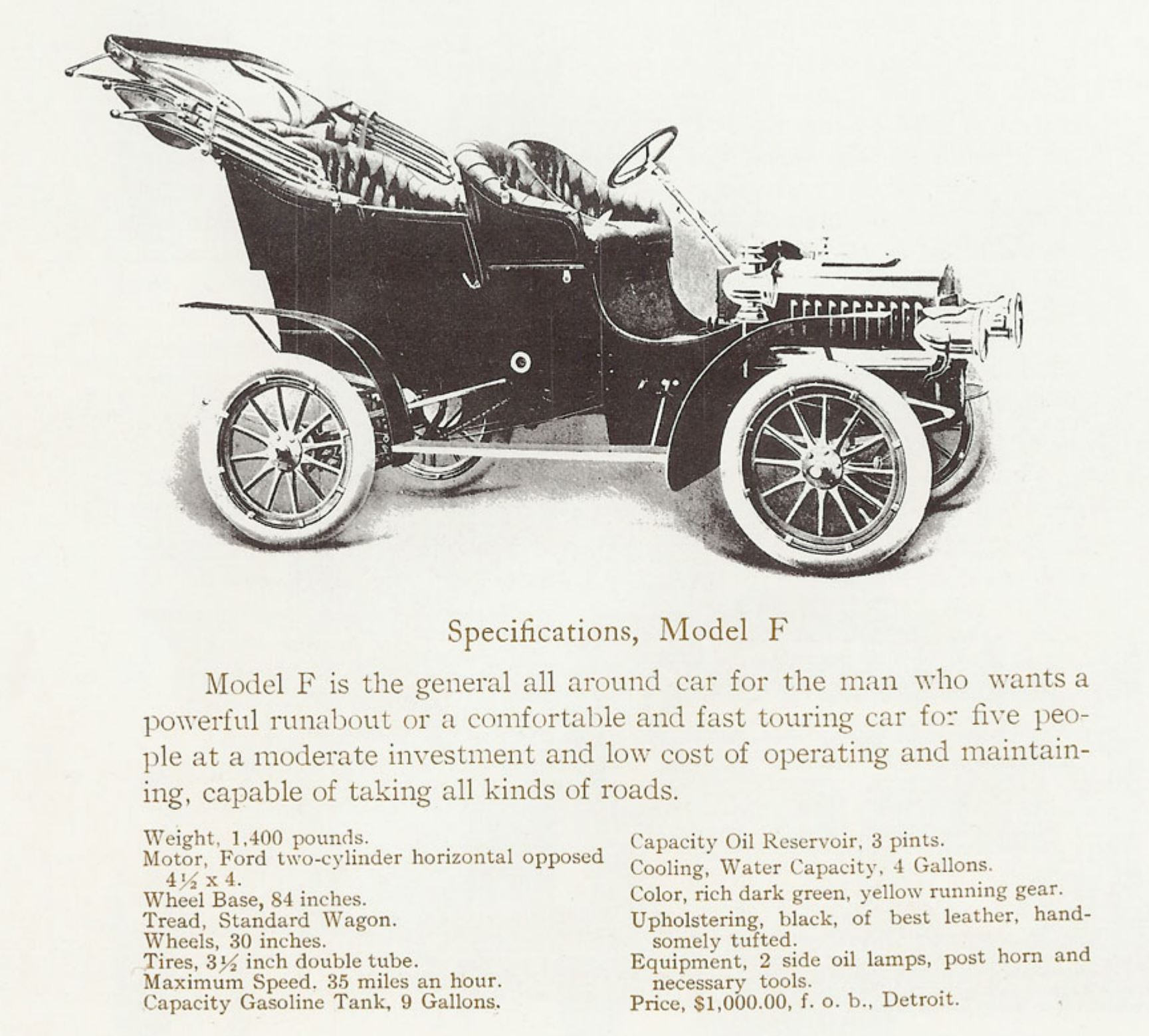A page from the brochure of the 1906 Model f