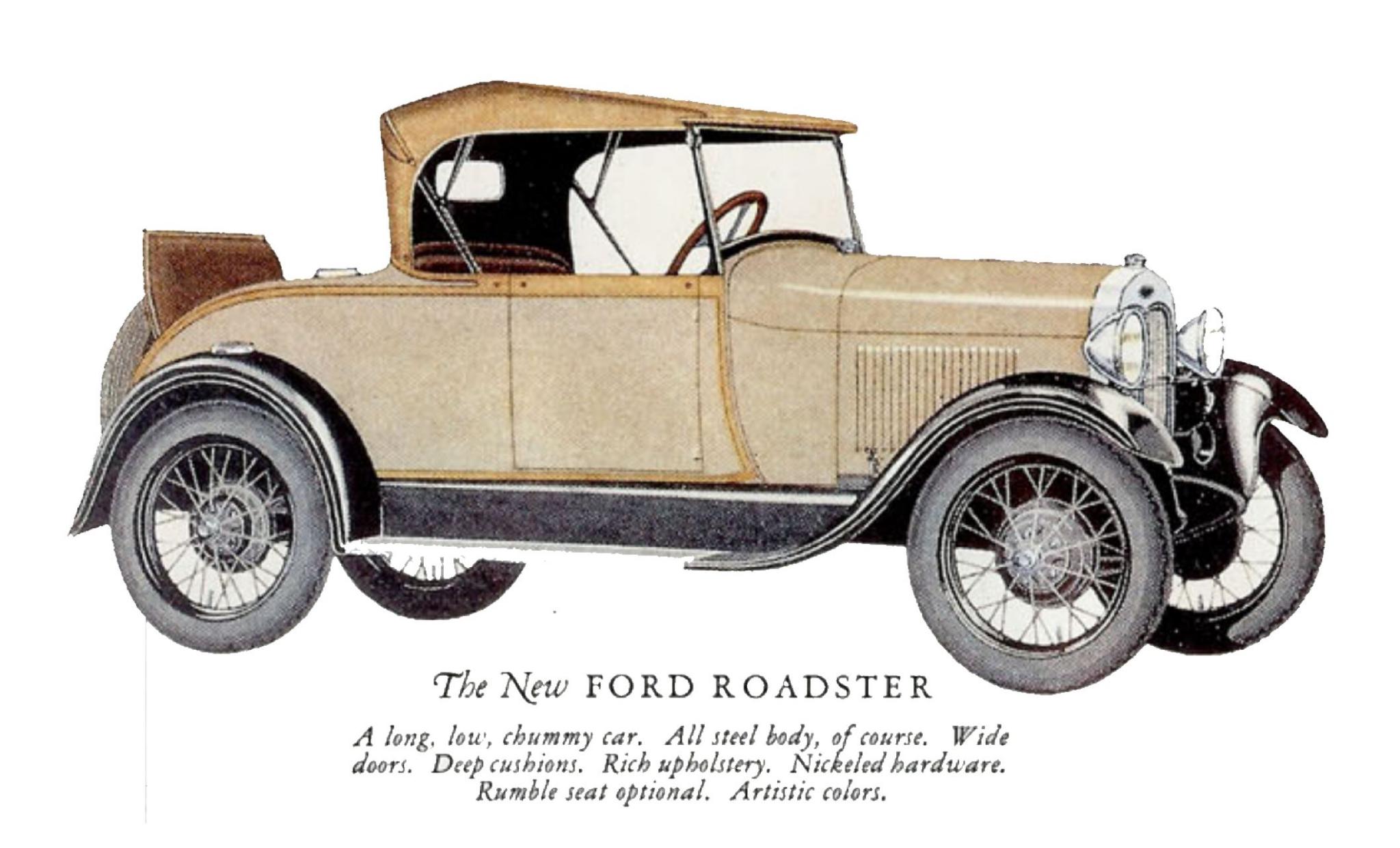Sketch of a 1928 ford roadster model a from the ford brochure