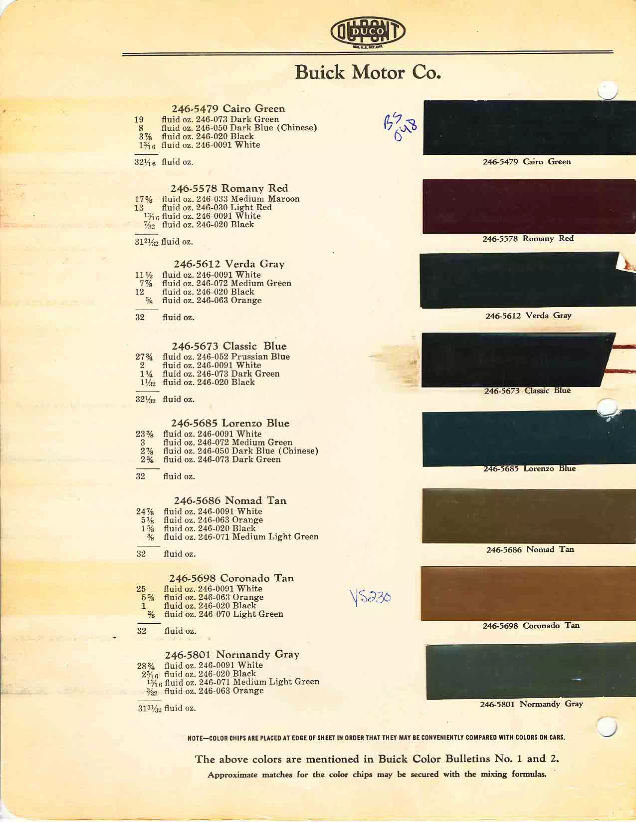 colors and ordering codes for those colors used on 1930 vehicles