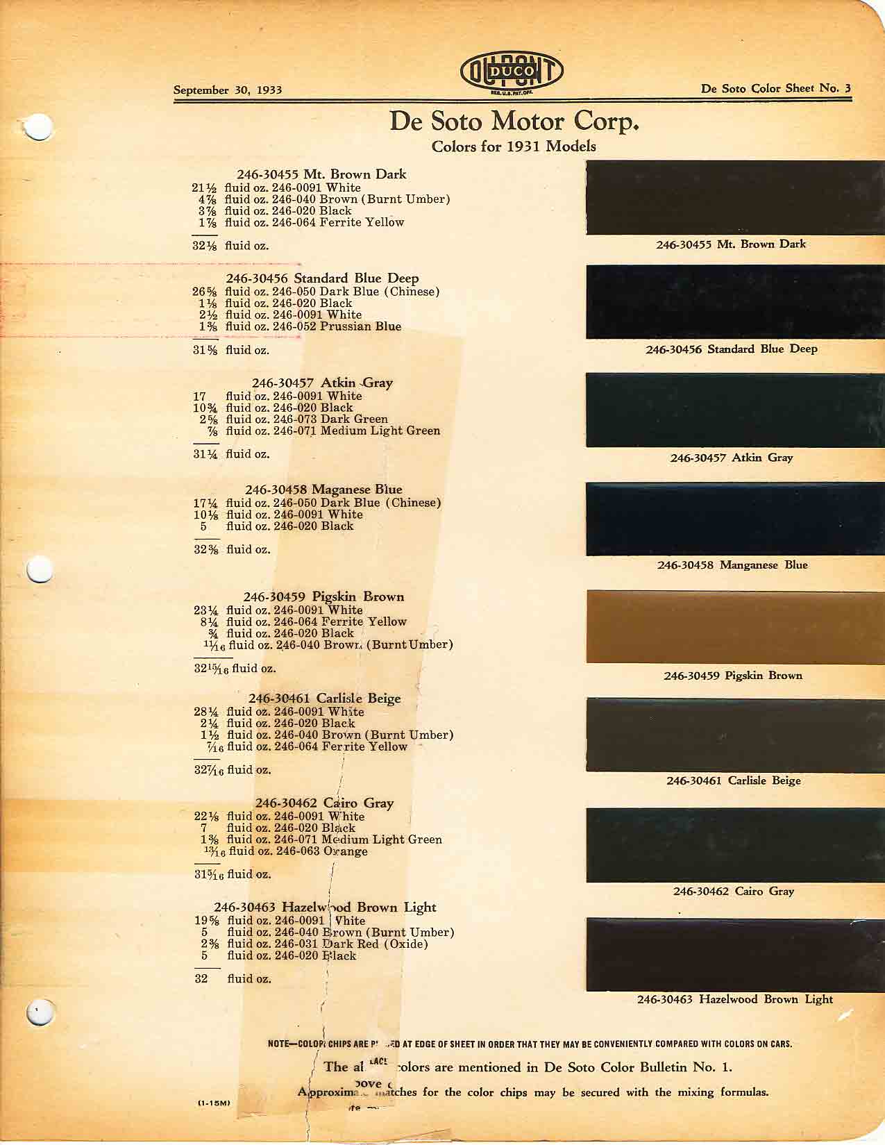 Exterior Paint codes and thier color examples for DeSoto Vehicles