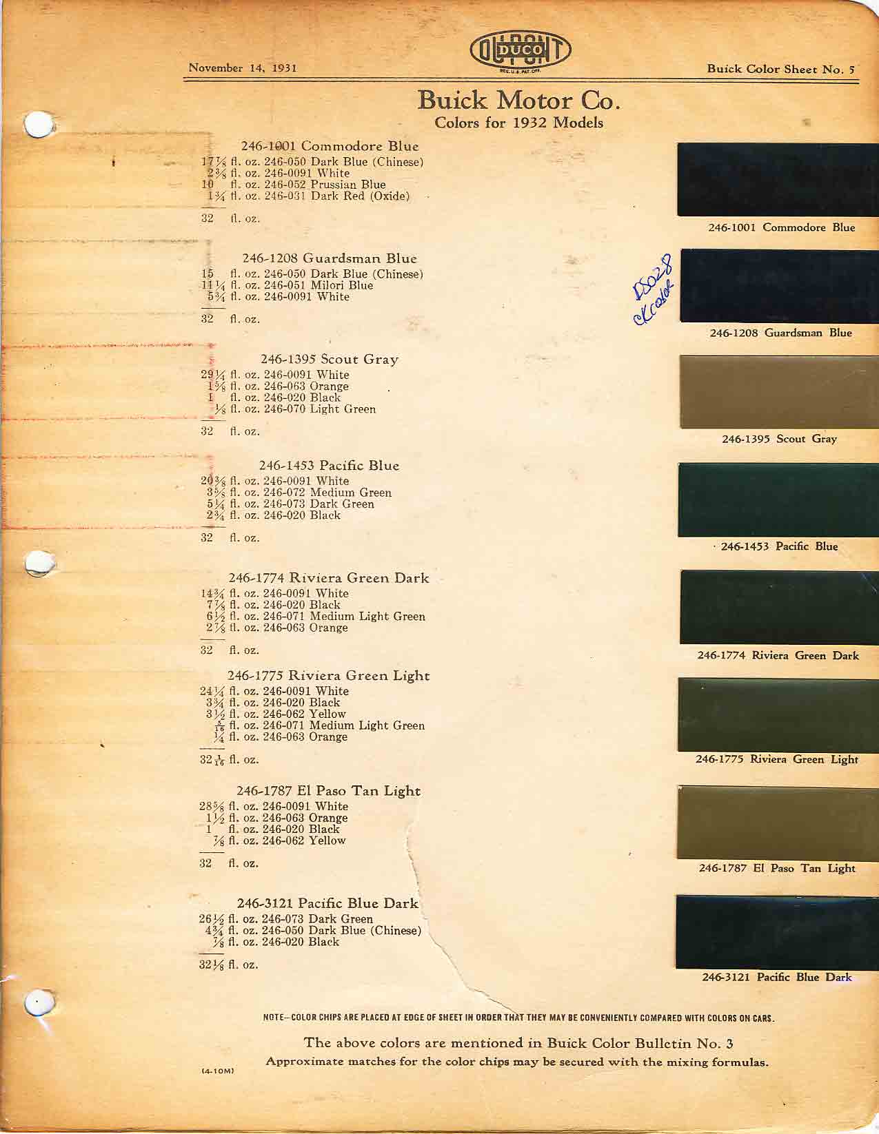 Page 1 of 6 for 1932 Buick Paint Codes and color chart