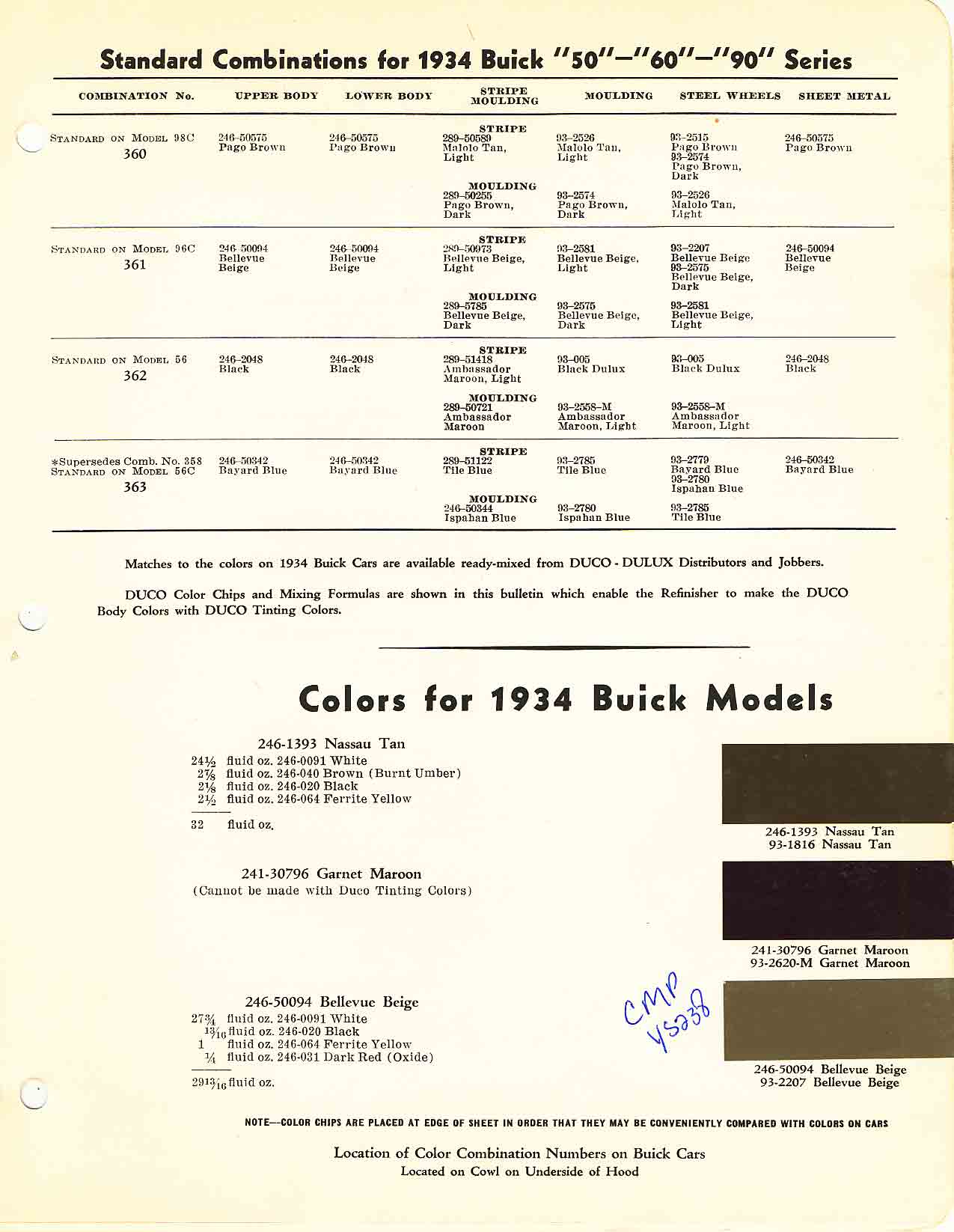 Colors used on Buick Vehicles in 1934