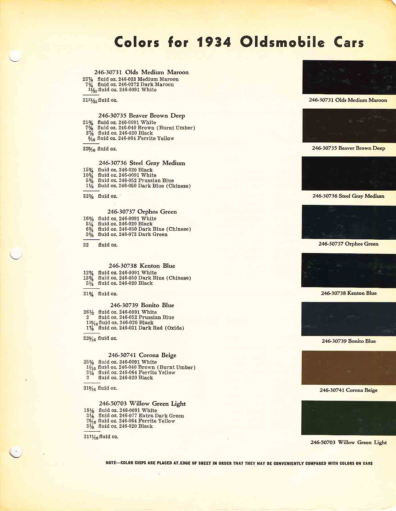 Oldsmobile Paint & Color Code Chart