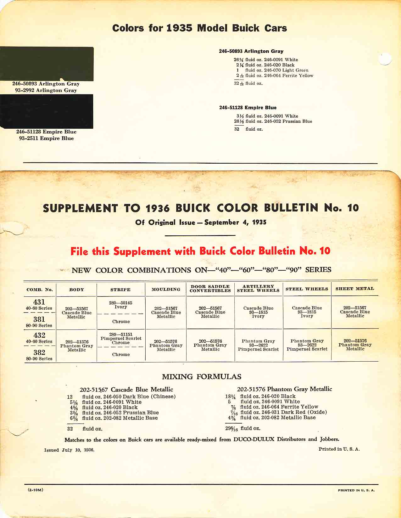 Colors and codes used on Buick Vehicles in 1935