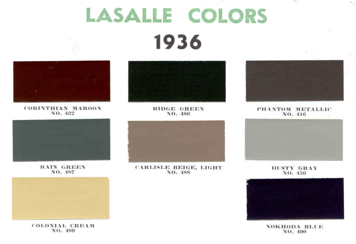 Colors and Codes used on the Exterior of Lasalles in 1936