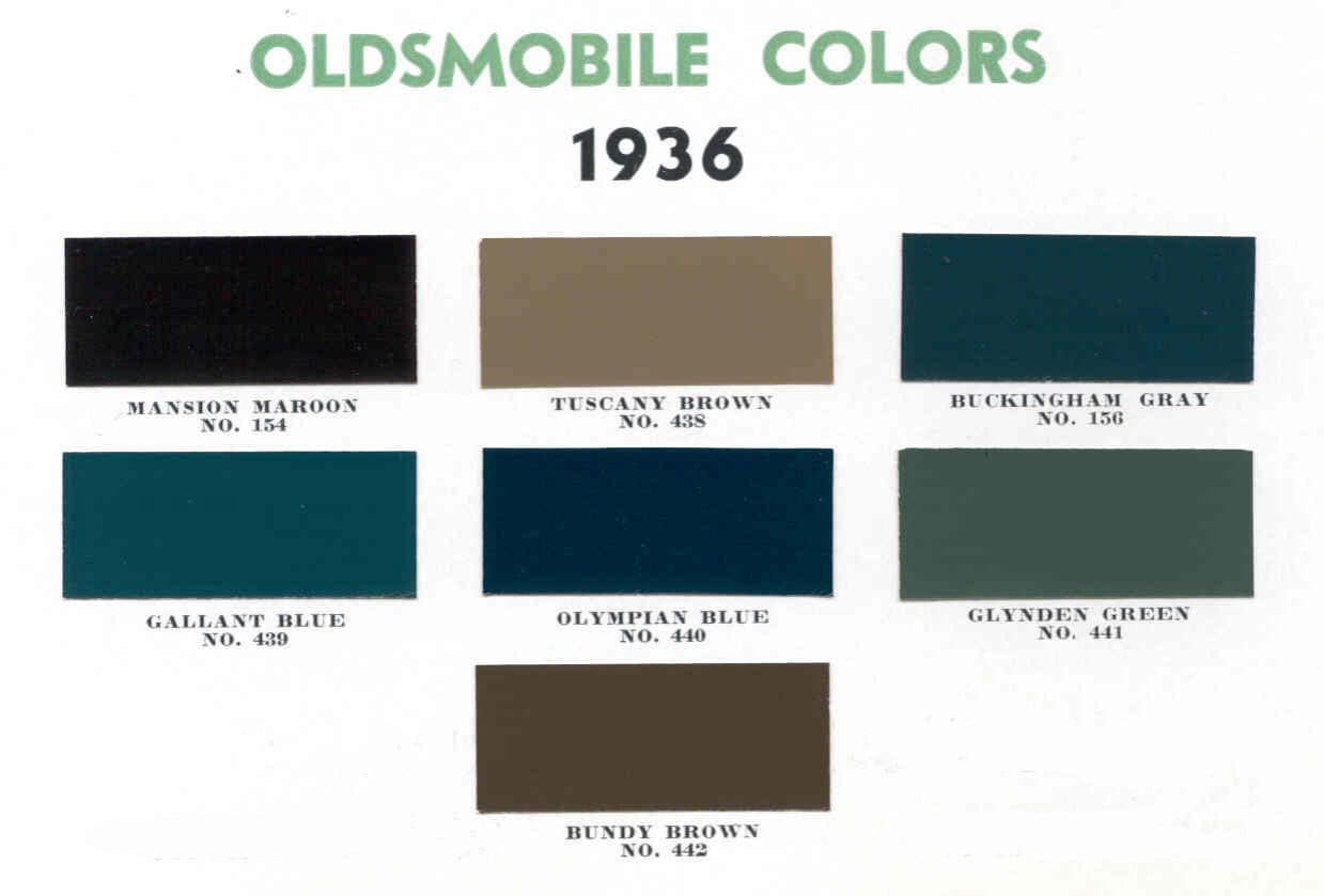 Colors and Codes used on the exterior of Oldsmobile Vehicles in 1936