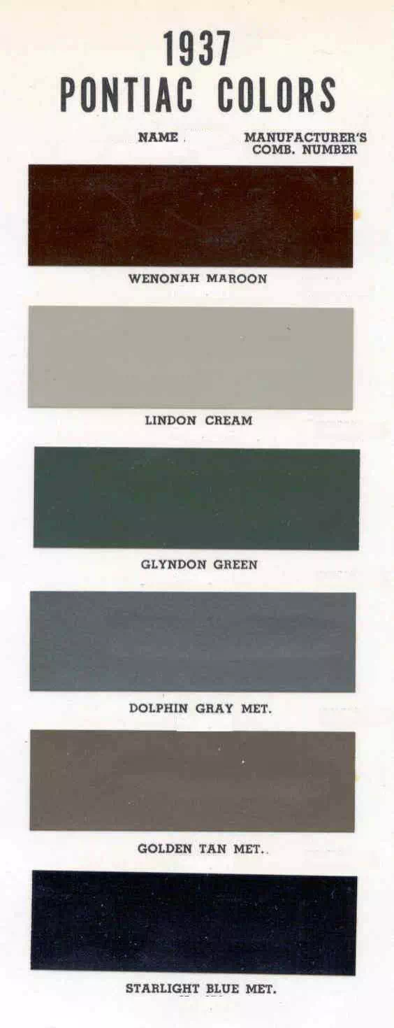 Exterior Color examples used on Pontiac Vehicles in 1937